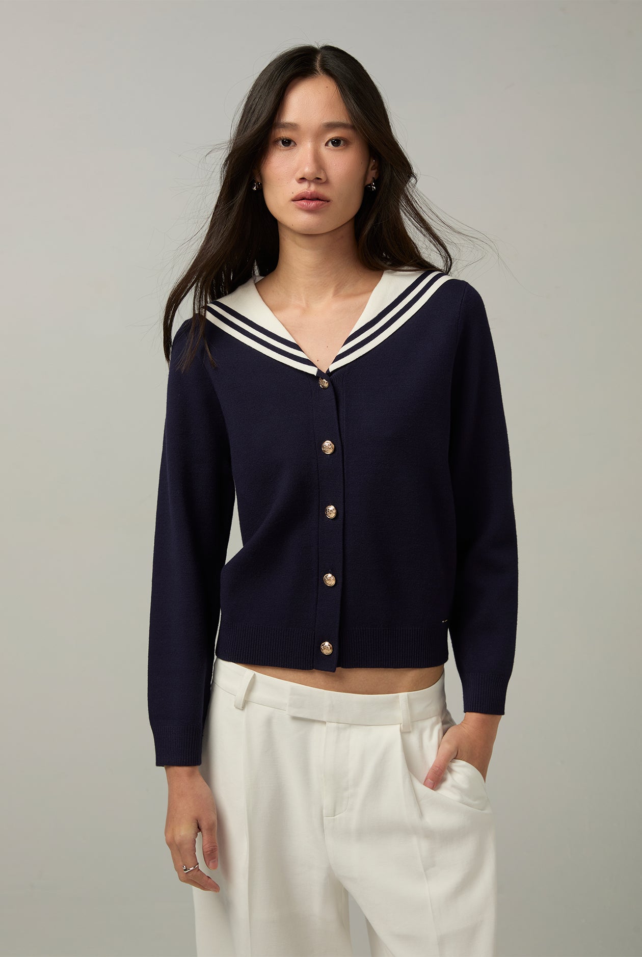 SAILOR COLLAR CROPPED CARDIGAN