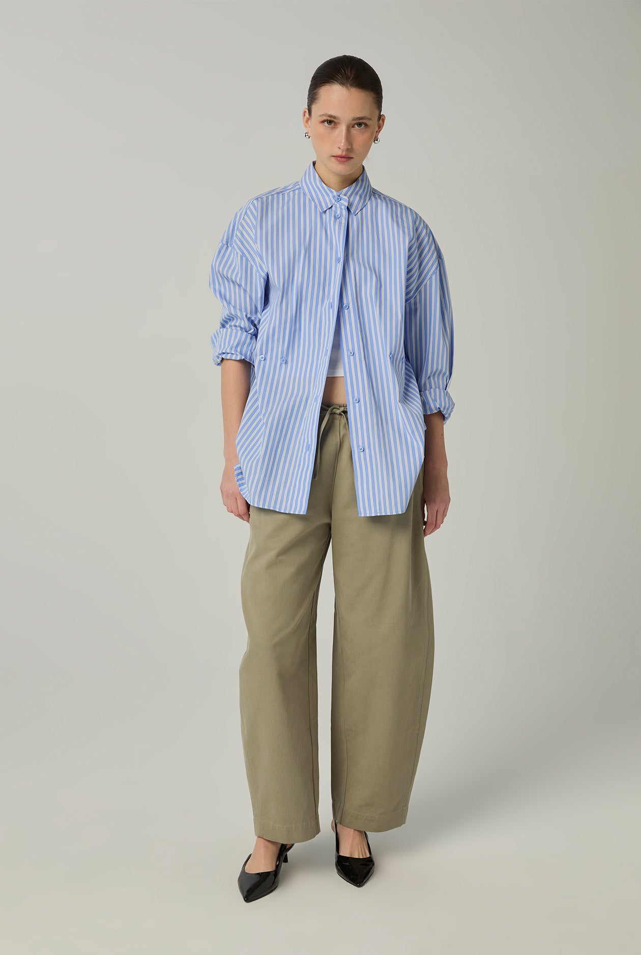 COTTON TWILL BARREL DRAWSTRING TROUSERS
