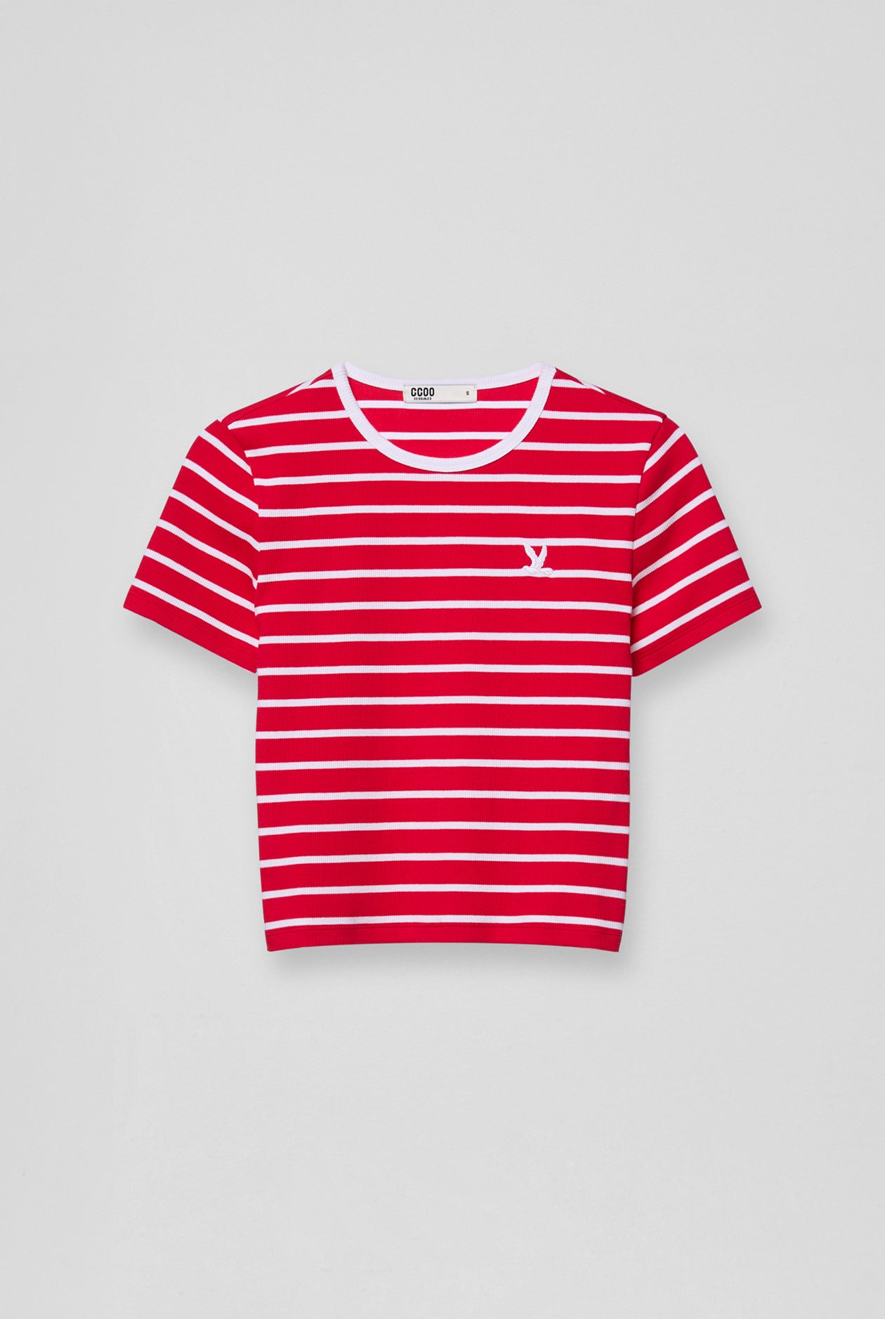 STRIPED RIB MINI CROPPED TEE Red / XL