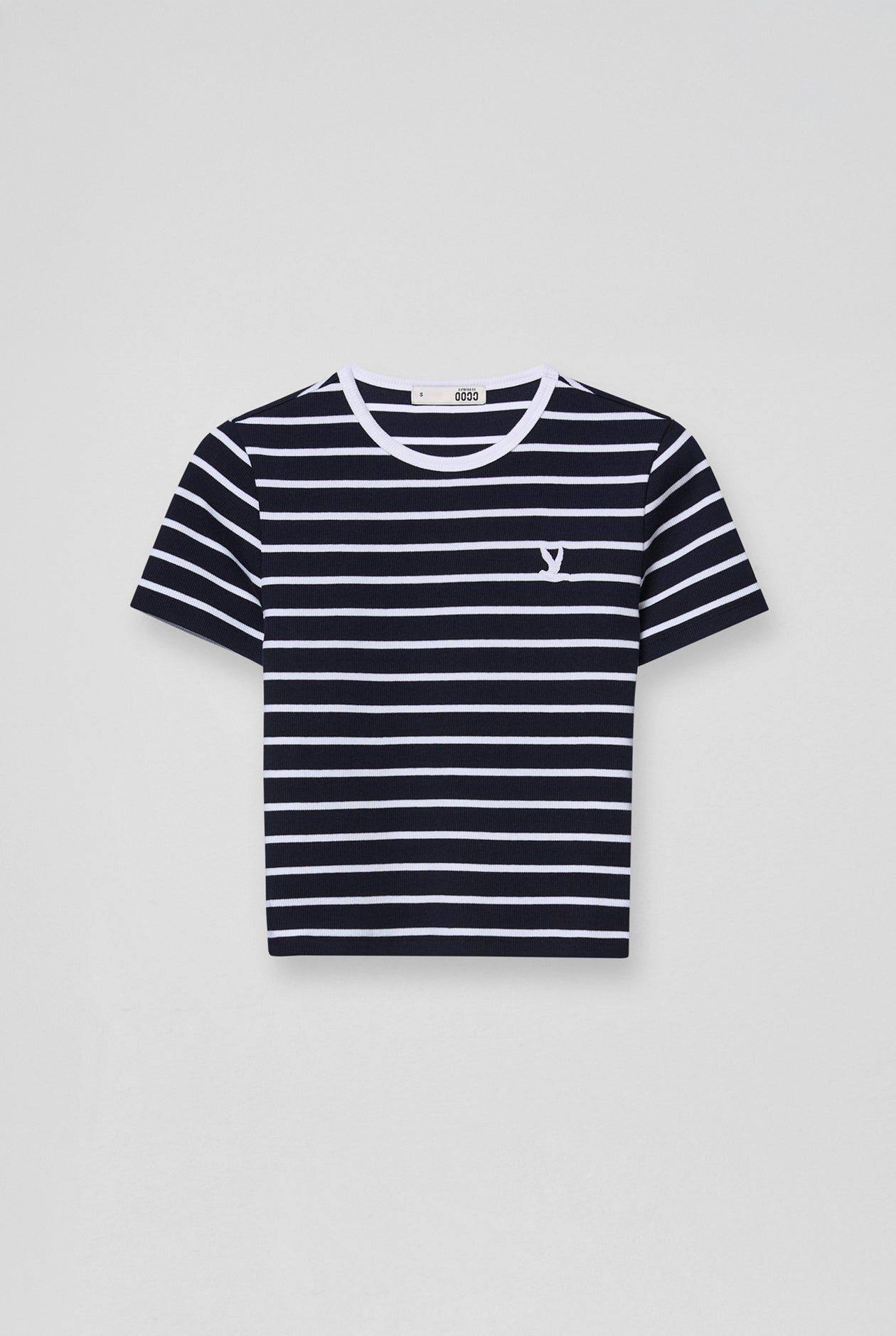 STRIPED RIB MINI CROP TEE Navy / XL