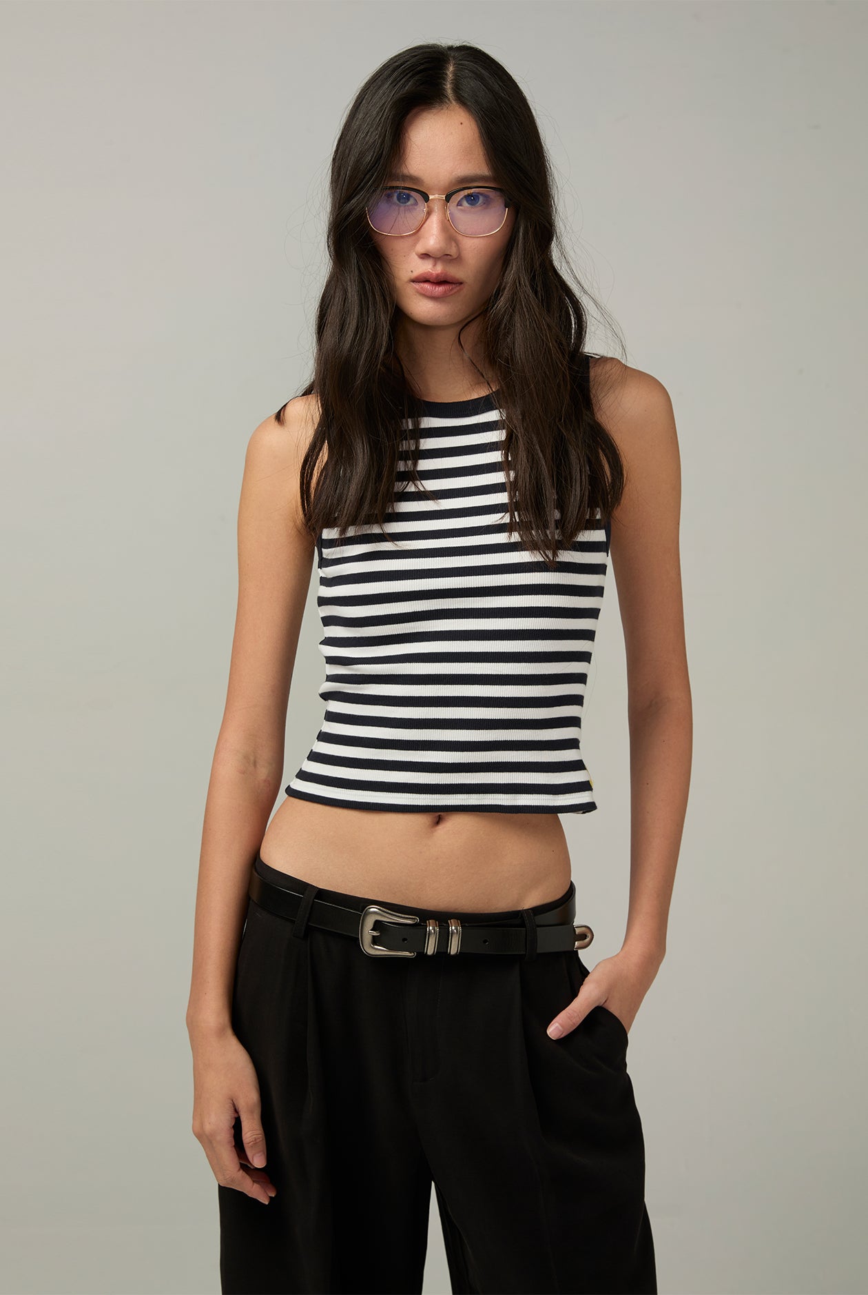 SIGNATURE STRIPED RIBBED TANK
