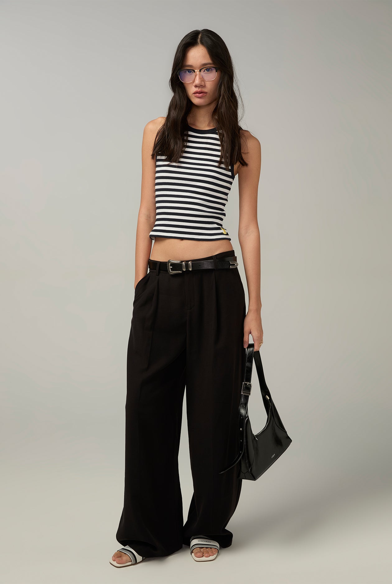 SIGNATURE STRIPED RIBBED TANK