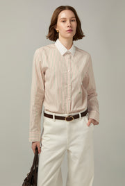 POPLIN COTTON STRIPED SHIRT Pink / XL