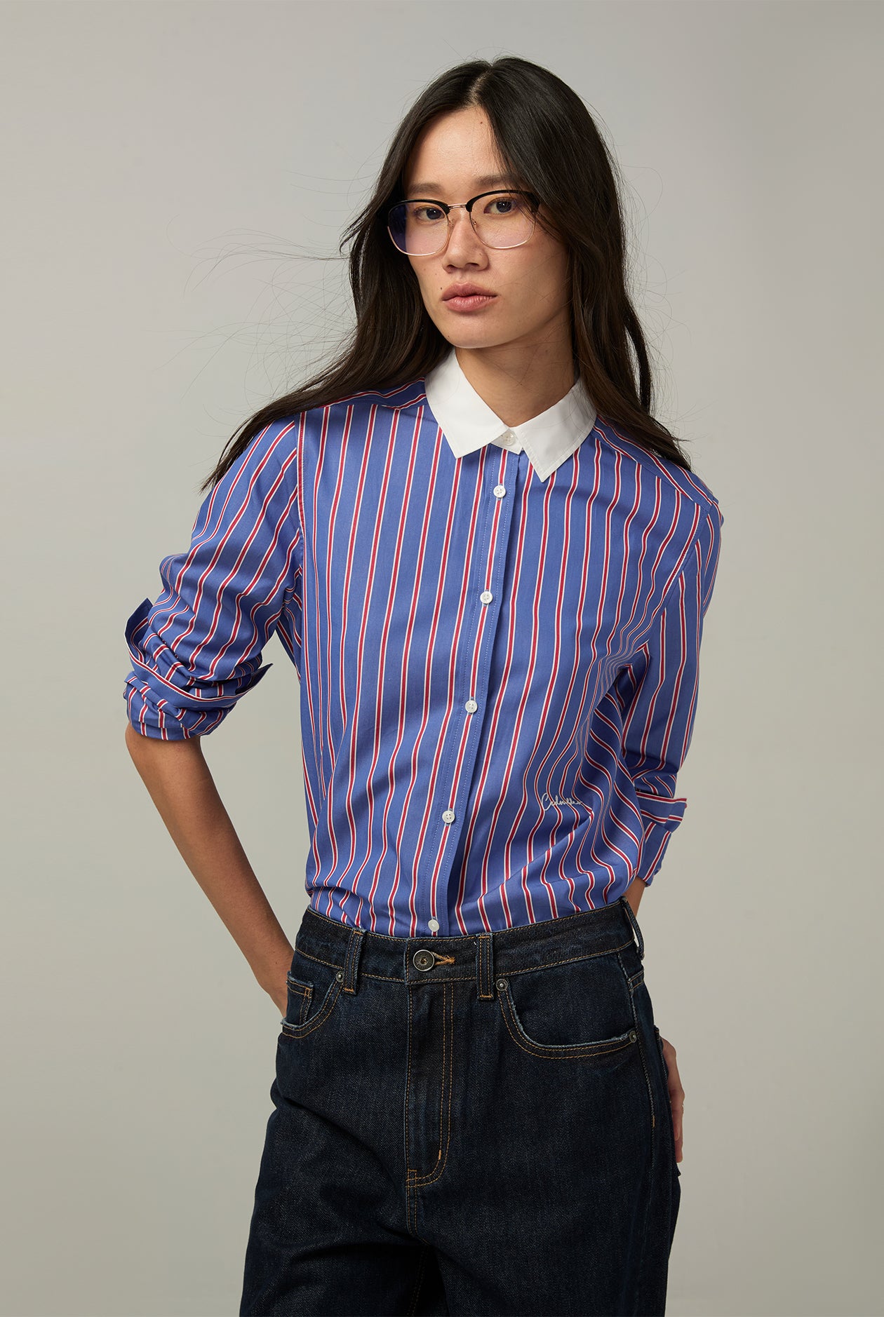 MULTI-STRIPED POPLIN SHIRT Dark Blue / XL