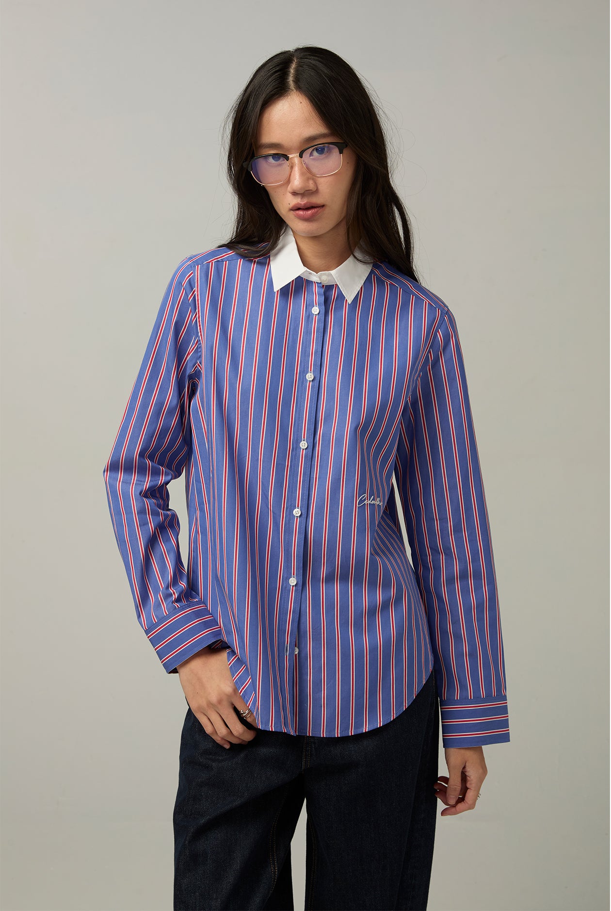 MULTI-STRIPED POPLIN SHIRT Dark Blue / XL