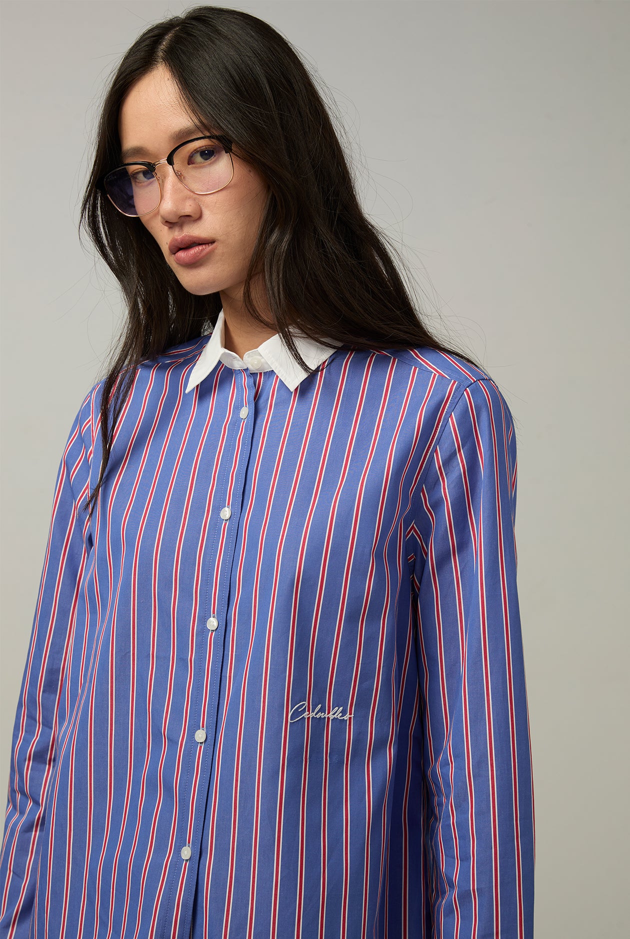 MULTI-STRIPED POPLIN SHIRT Dark Blue / XL