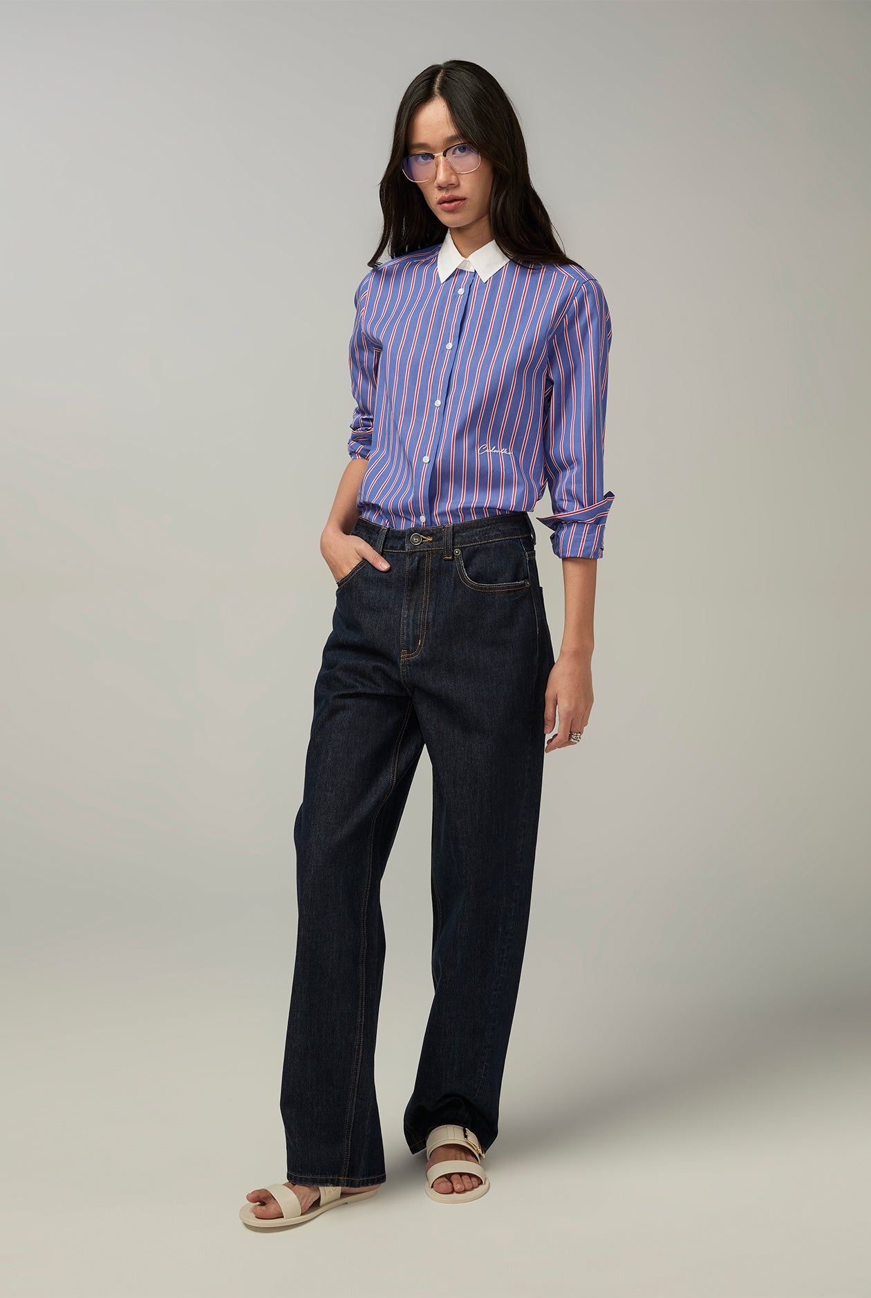 MULTI-STRIPED POPLIN SHIRT Dark Blue / XL