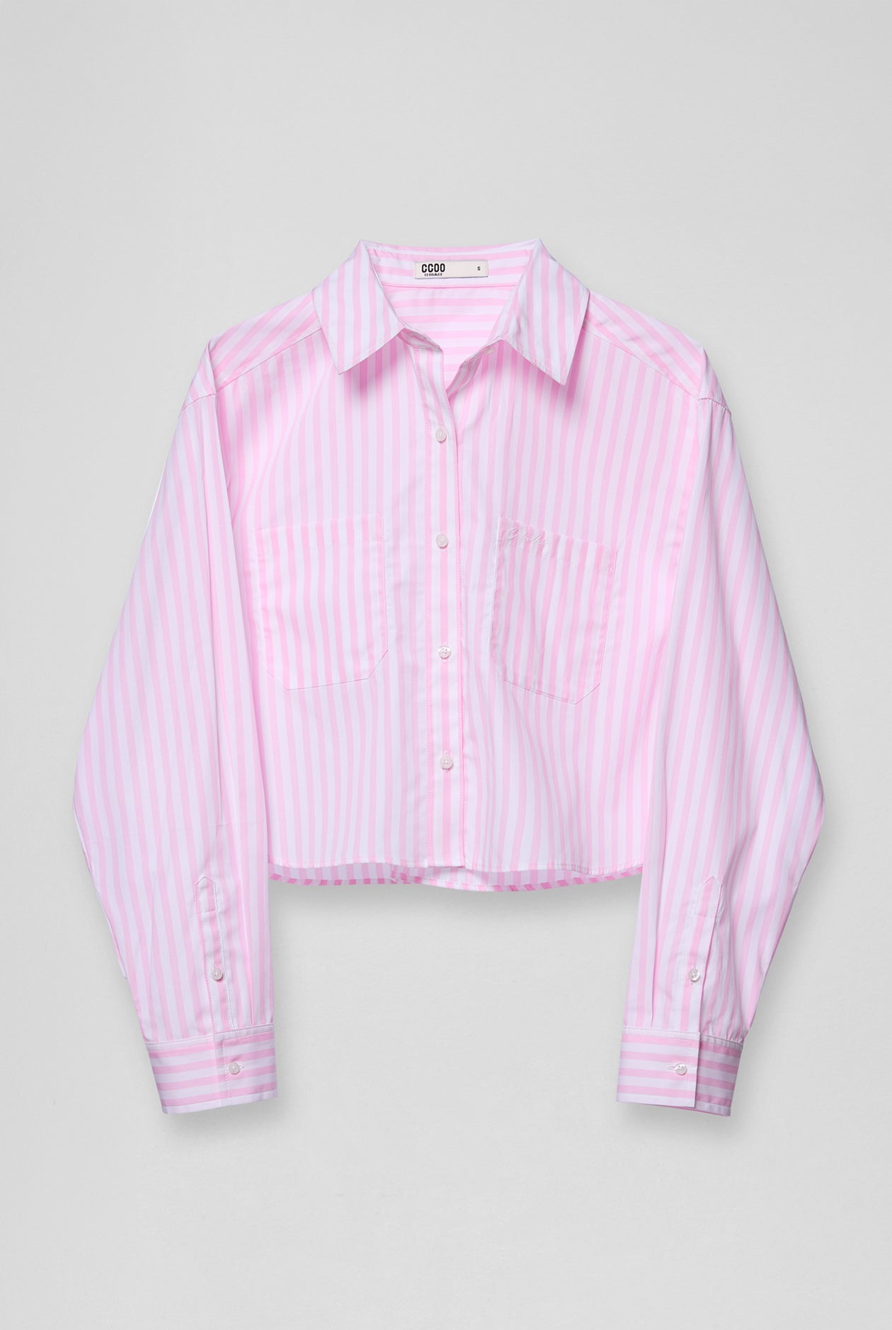 POPLIN CROPPED STRIPED SHIRT Pink / L