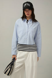 BLUE CROPPED STRIPED SHIRT Blue / L