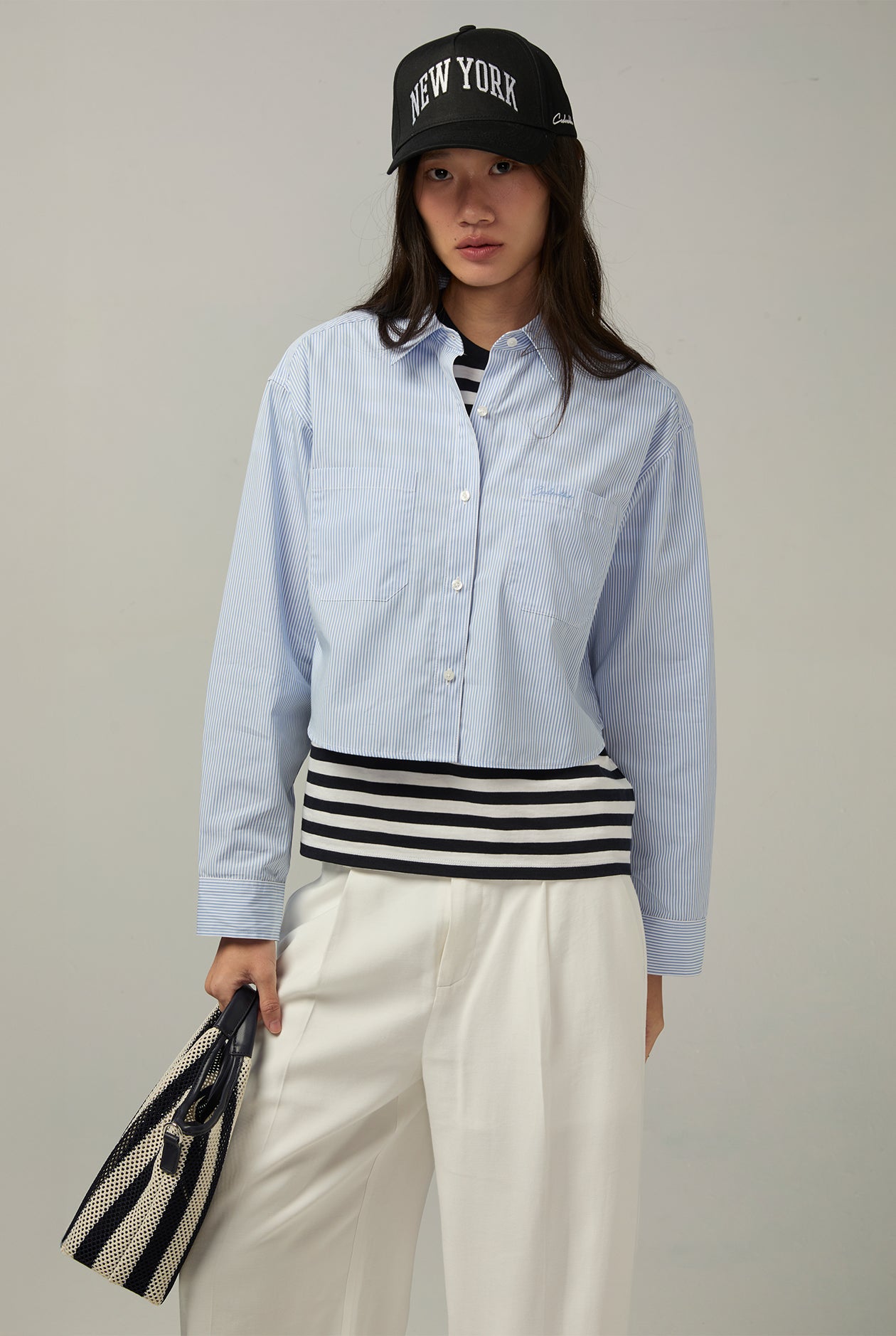 BLUE CROPPED STRIPED SHIRT Blue / L