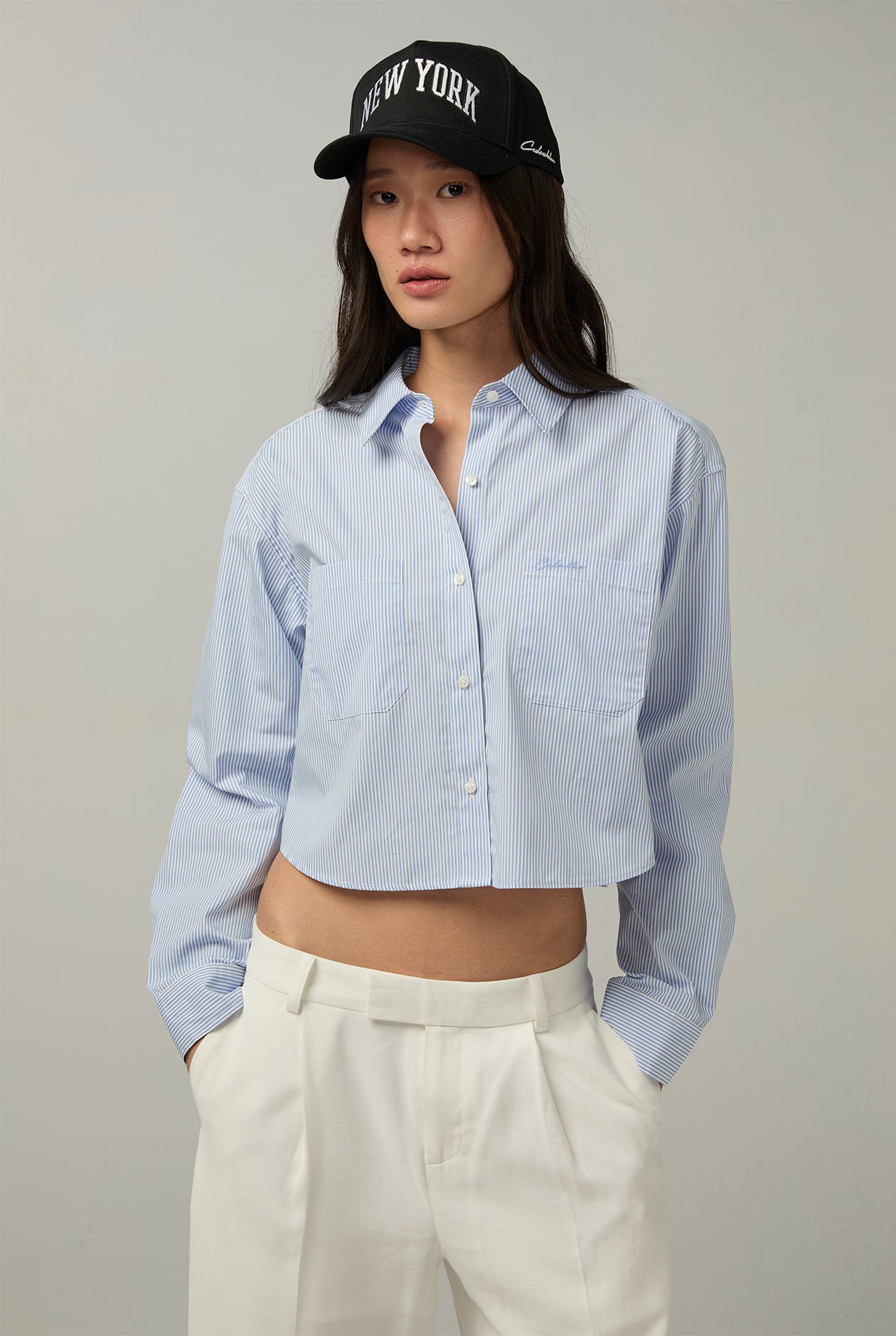 BLUE CROPPED STRIPED SHIRT Blue / L