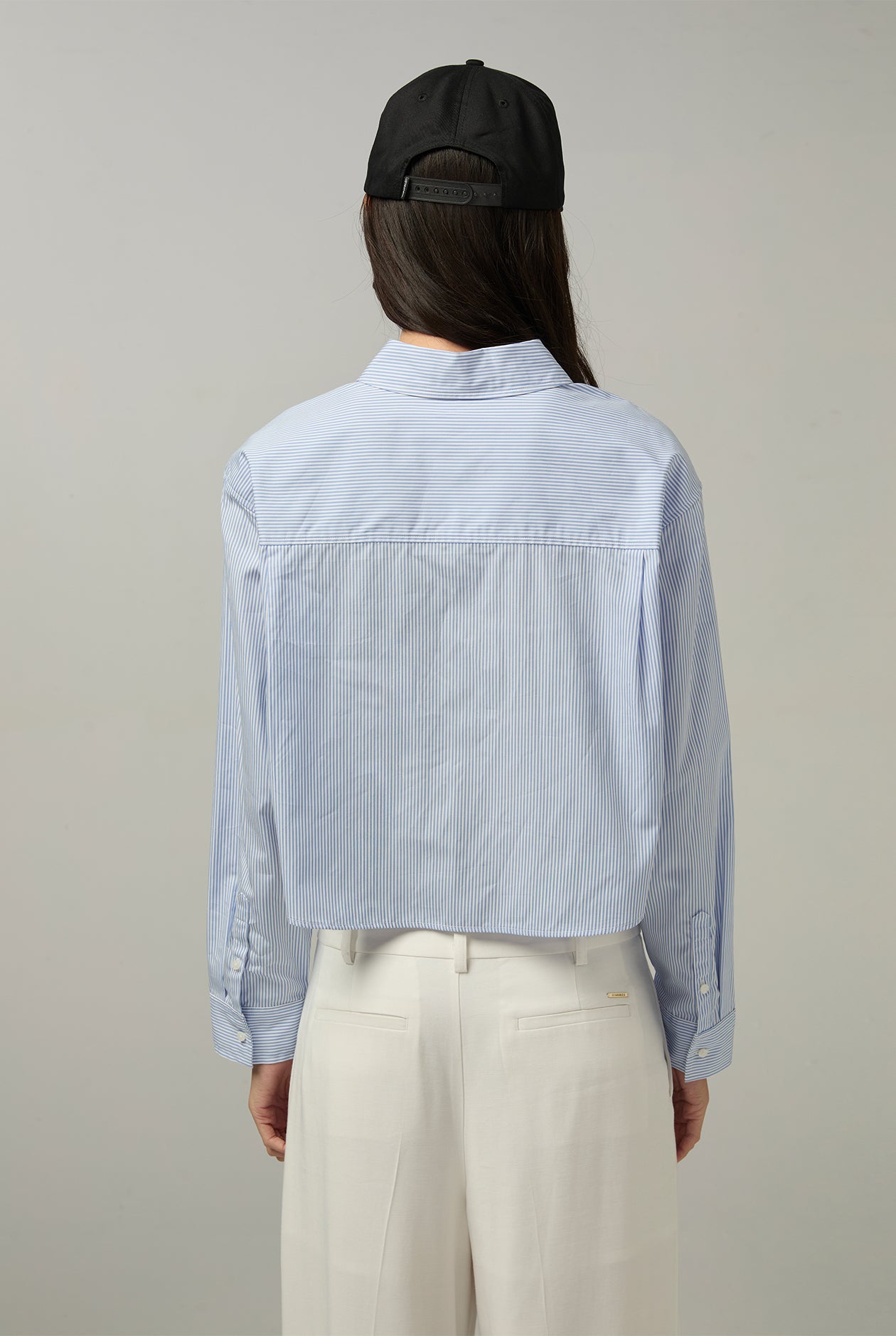 BLUE CROPPED STRIPED SHIRT Blue / L