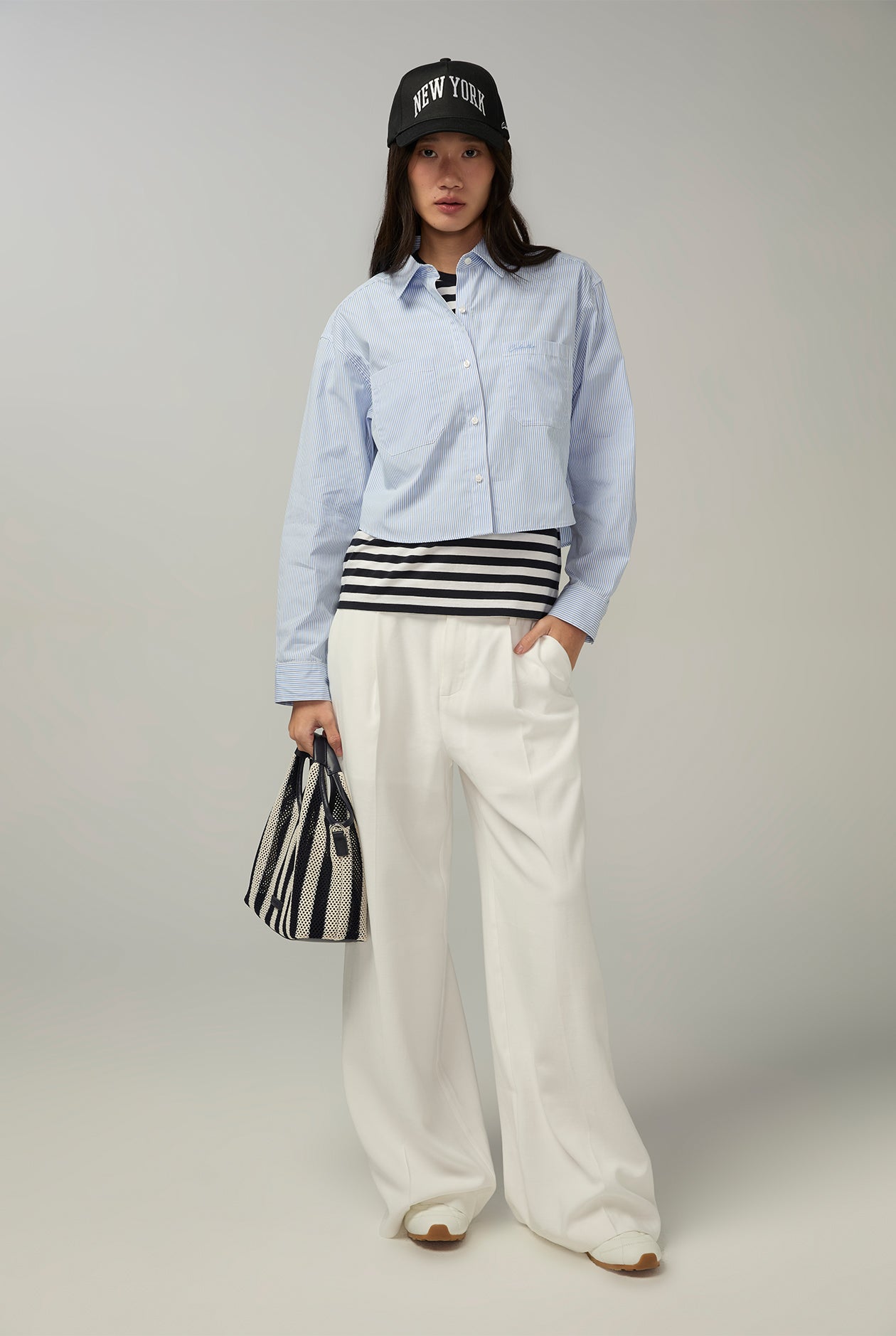 BLUE CROPPED STRIPED SHIRT Blue / L