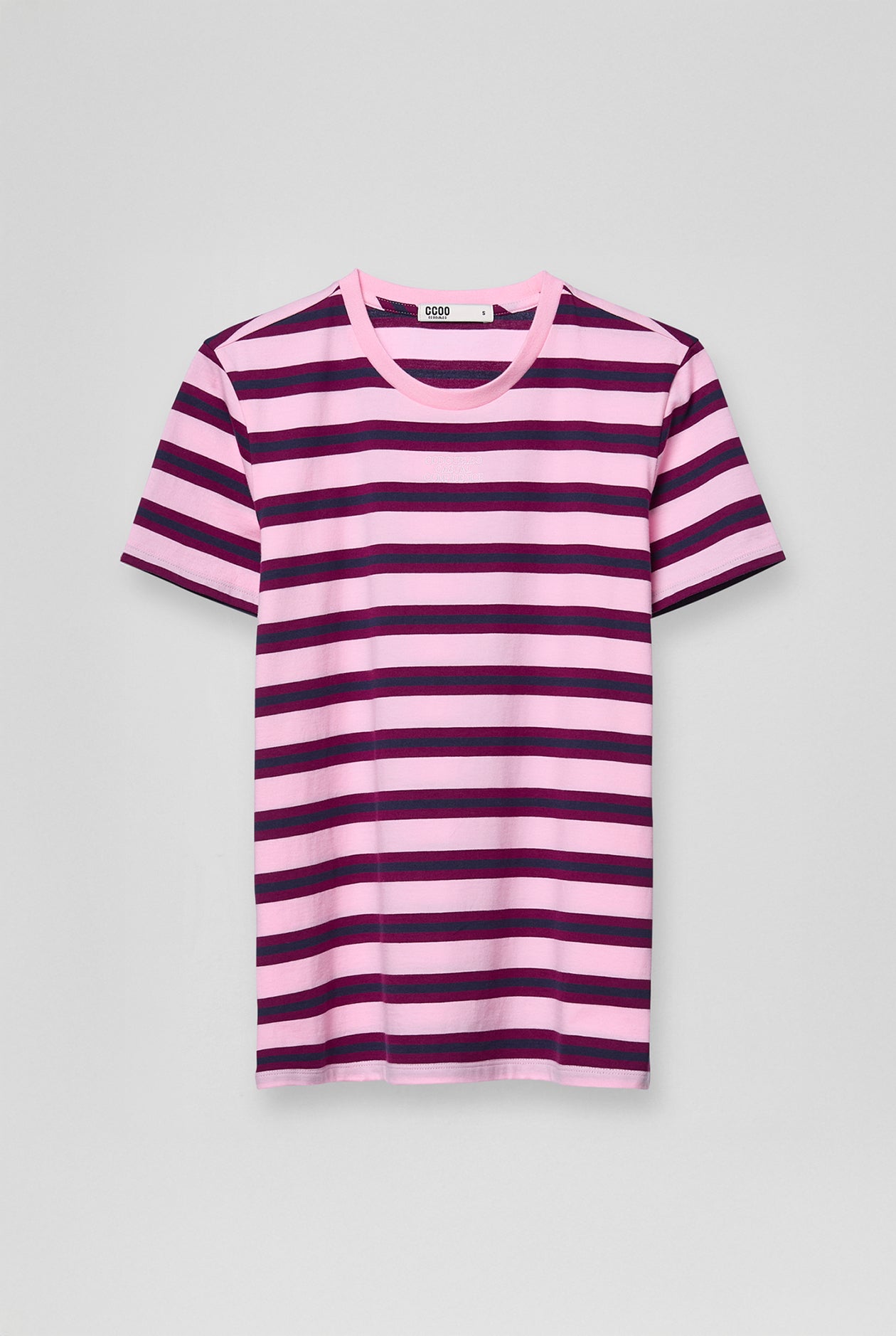 STRIPED DARK PINK ROUND NECK TEE