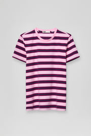 STRIPED DARK PINK ROUND NECK TEE