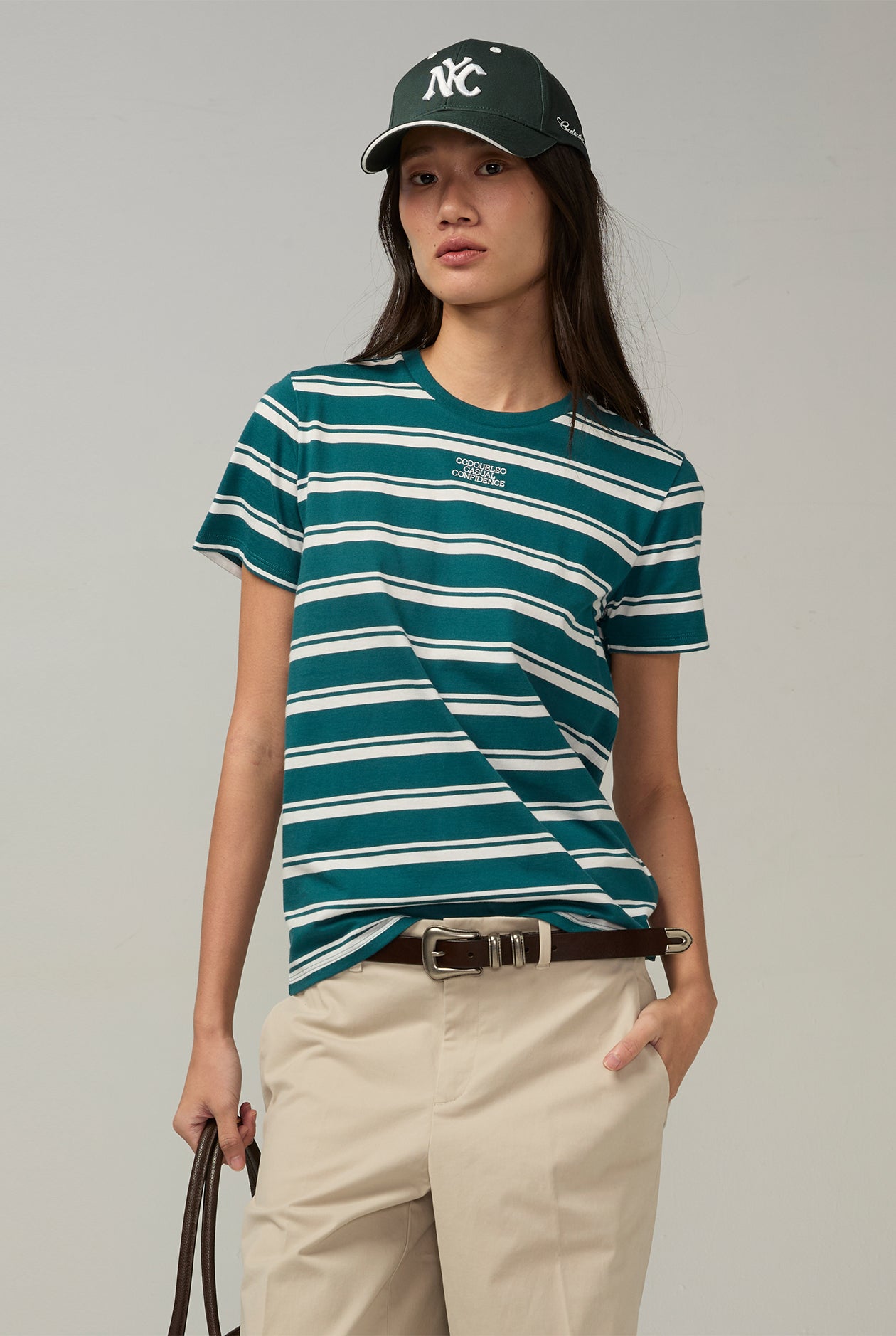 STRIPED GREEN ROUND NECK TEE