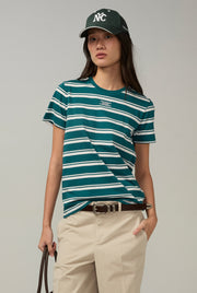 STRIPED GREEN ROUND NECK TEE