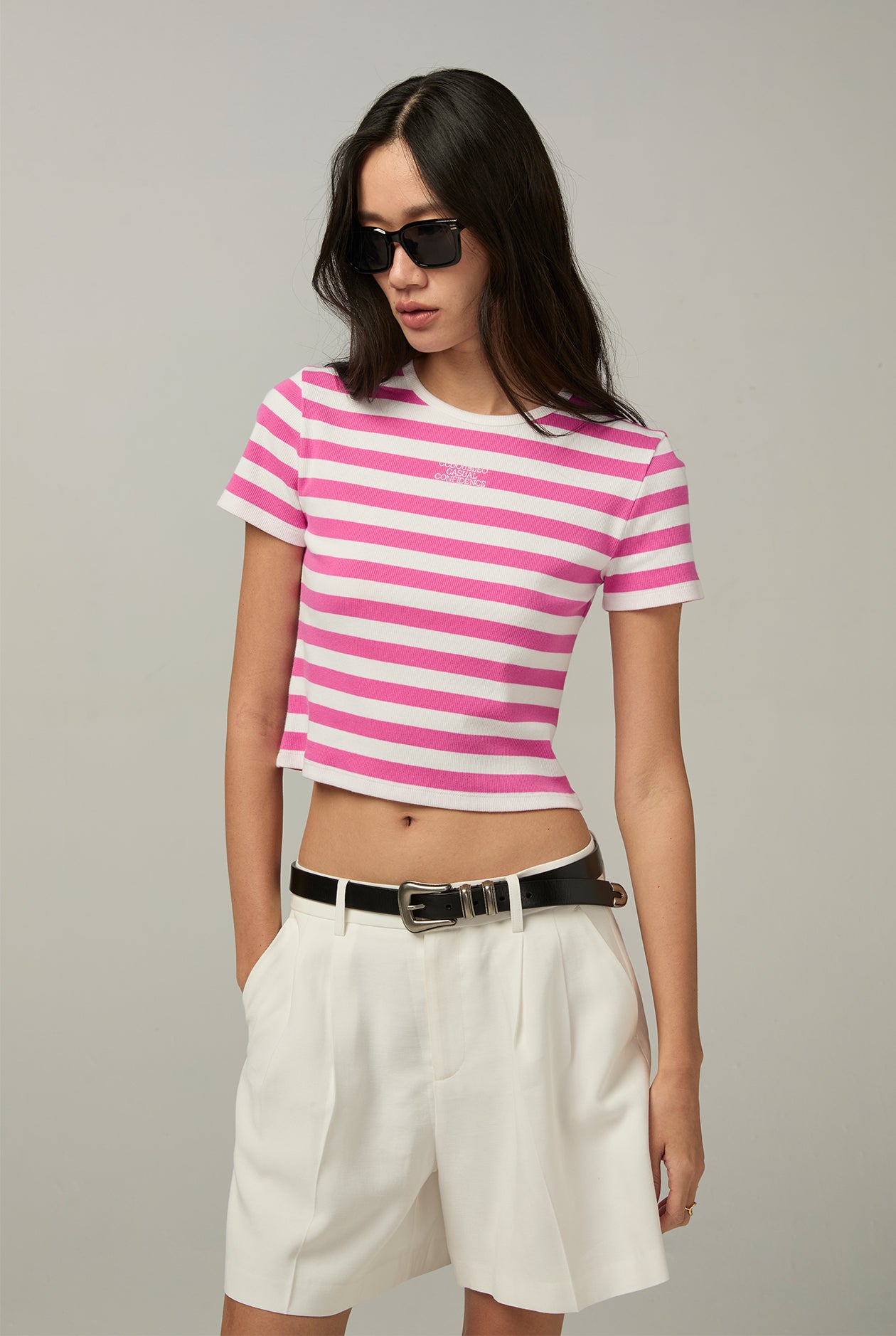 STRIPE RIBBED MINI CROP TEE