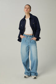 DRAWSTRING WIDE-LEG JEANS