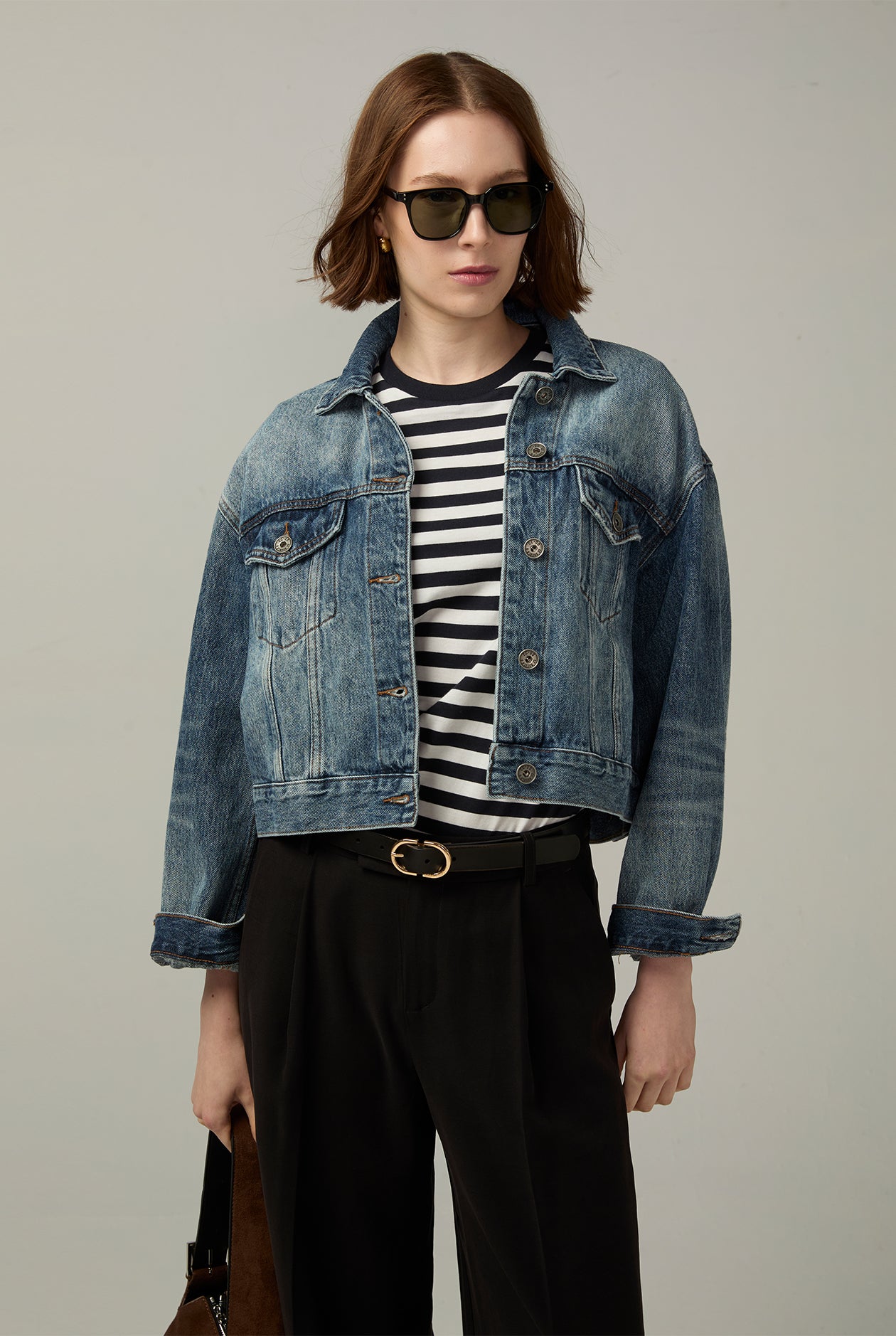 CROPPED TRUCKER DENIM JACKET Blue / XL