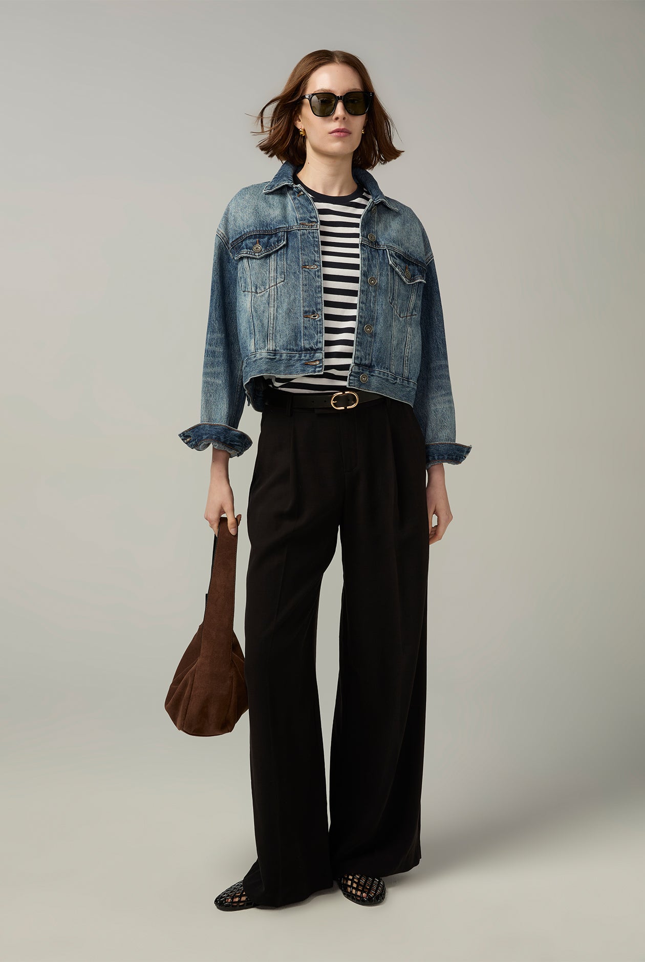 CROPPED TRUCKER DENIM JACKET Blue / XL