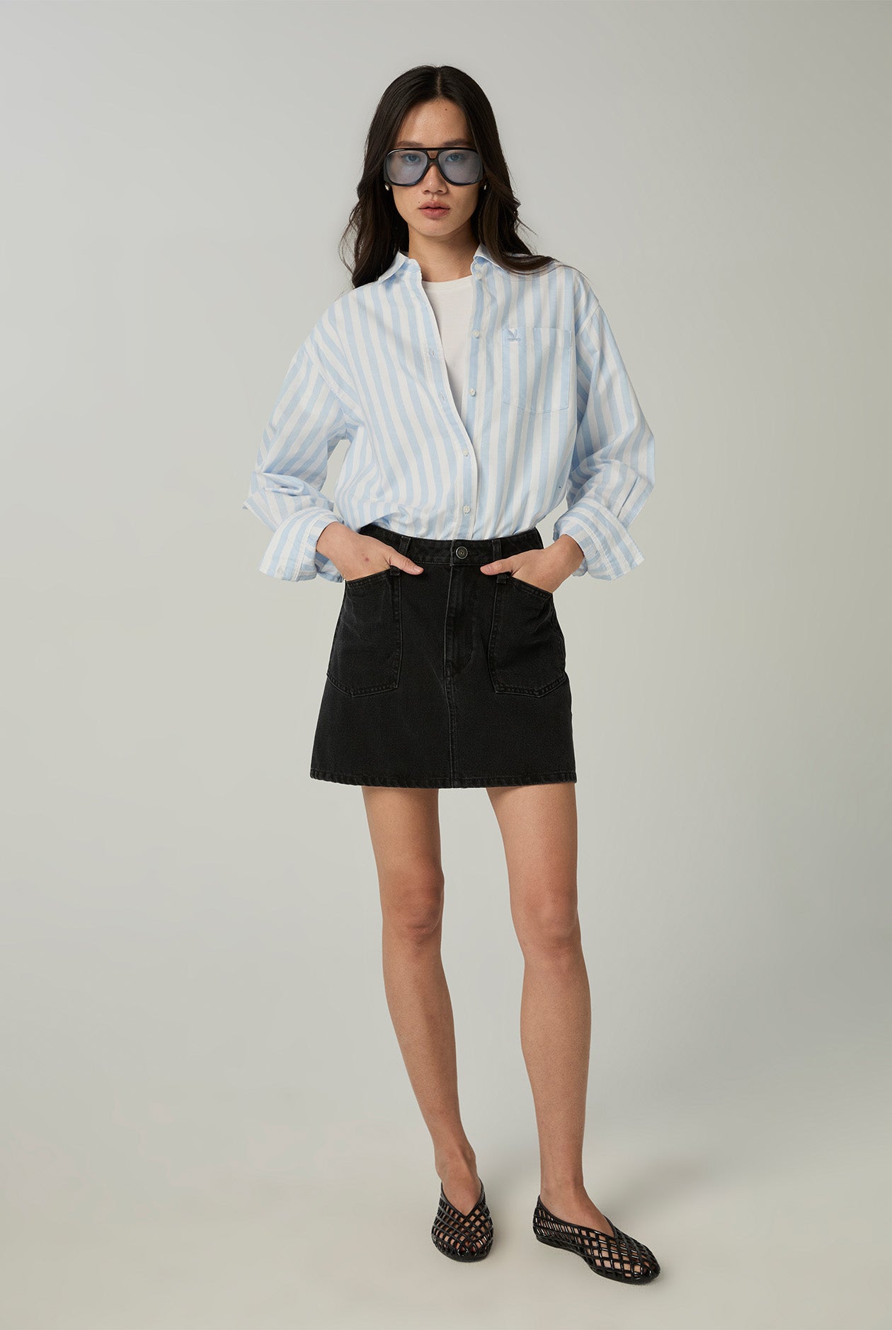 BLACK DENIM MINI SKIRT