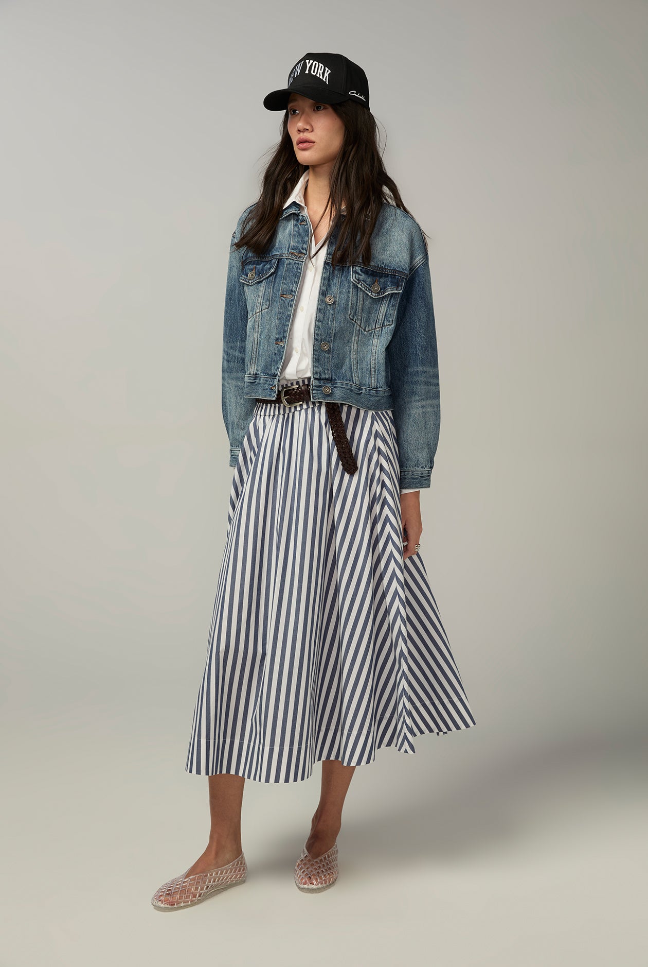 STRIPED PANEL  MAXI SKIRT Blue / L
