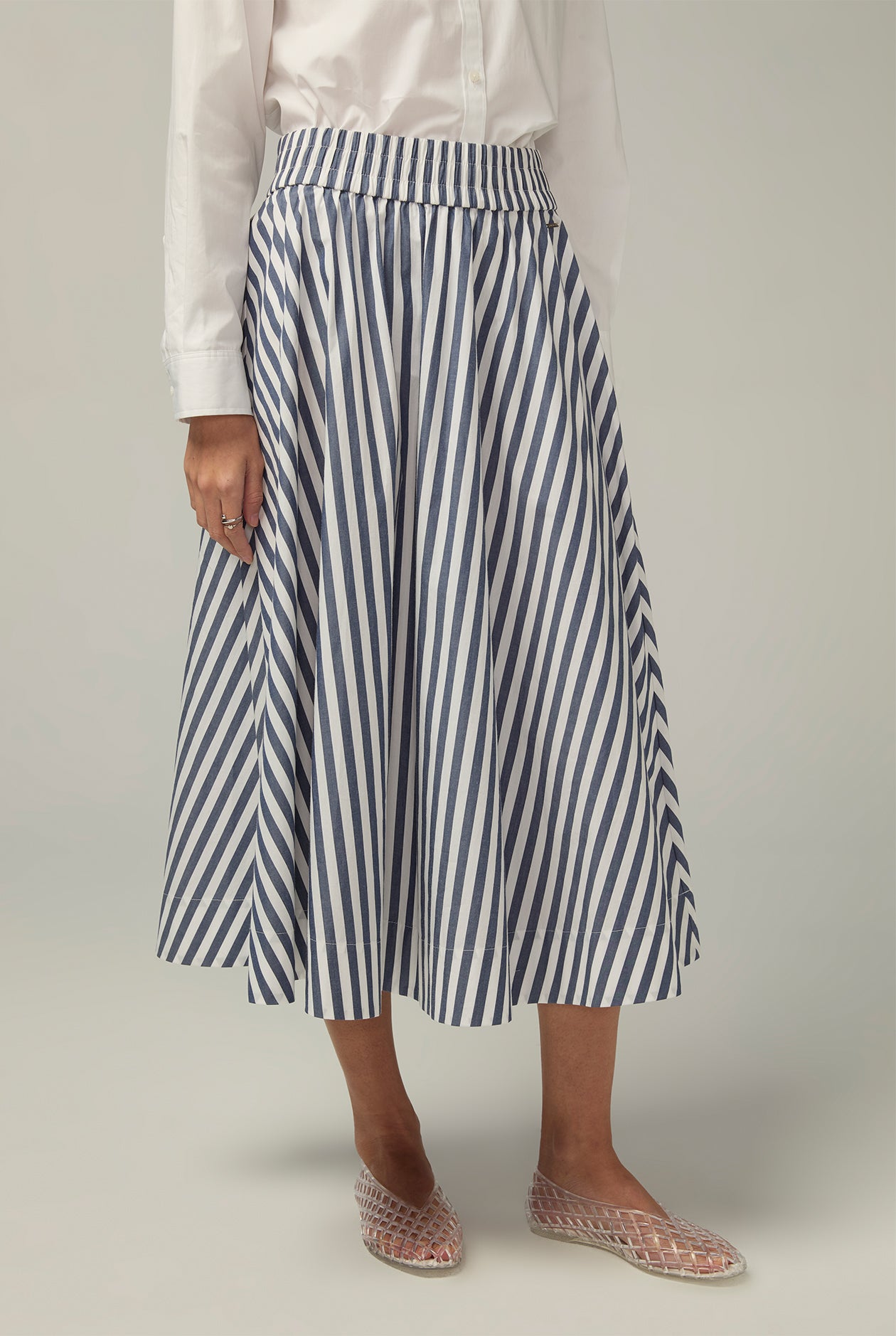 STRIPED PANEL  MAXI SKIRT Blue / L
