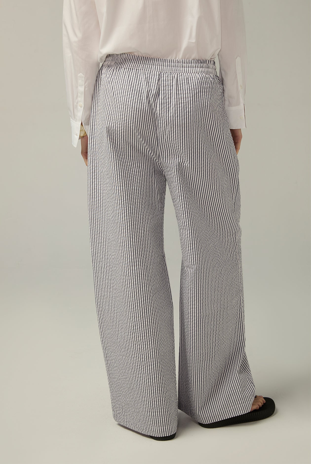 STRIPED DRAWSTRING WAIST PANTS Navy / XL