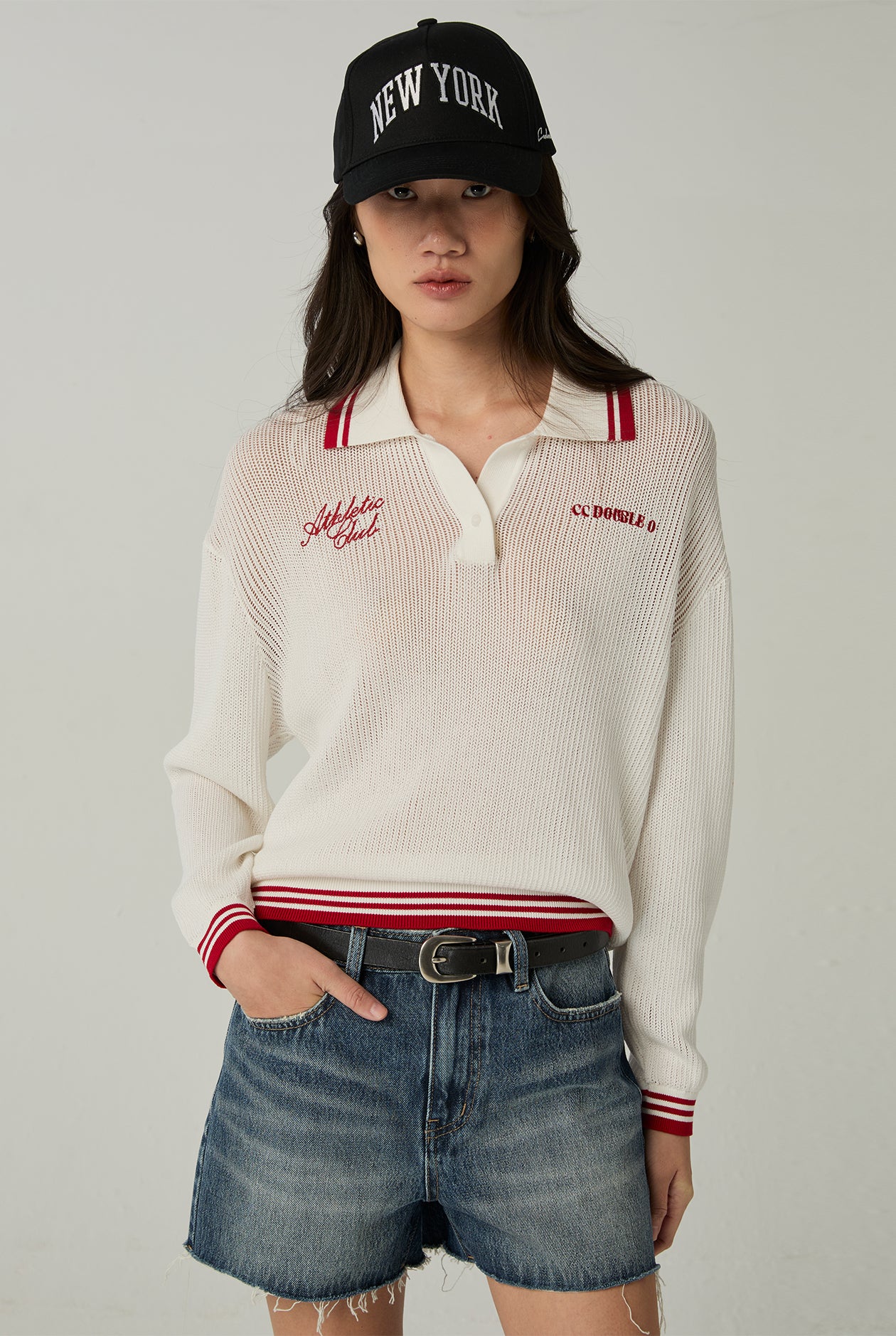 LONG SLEEVE MESH KNITTED POLO