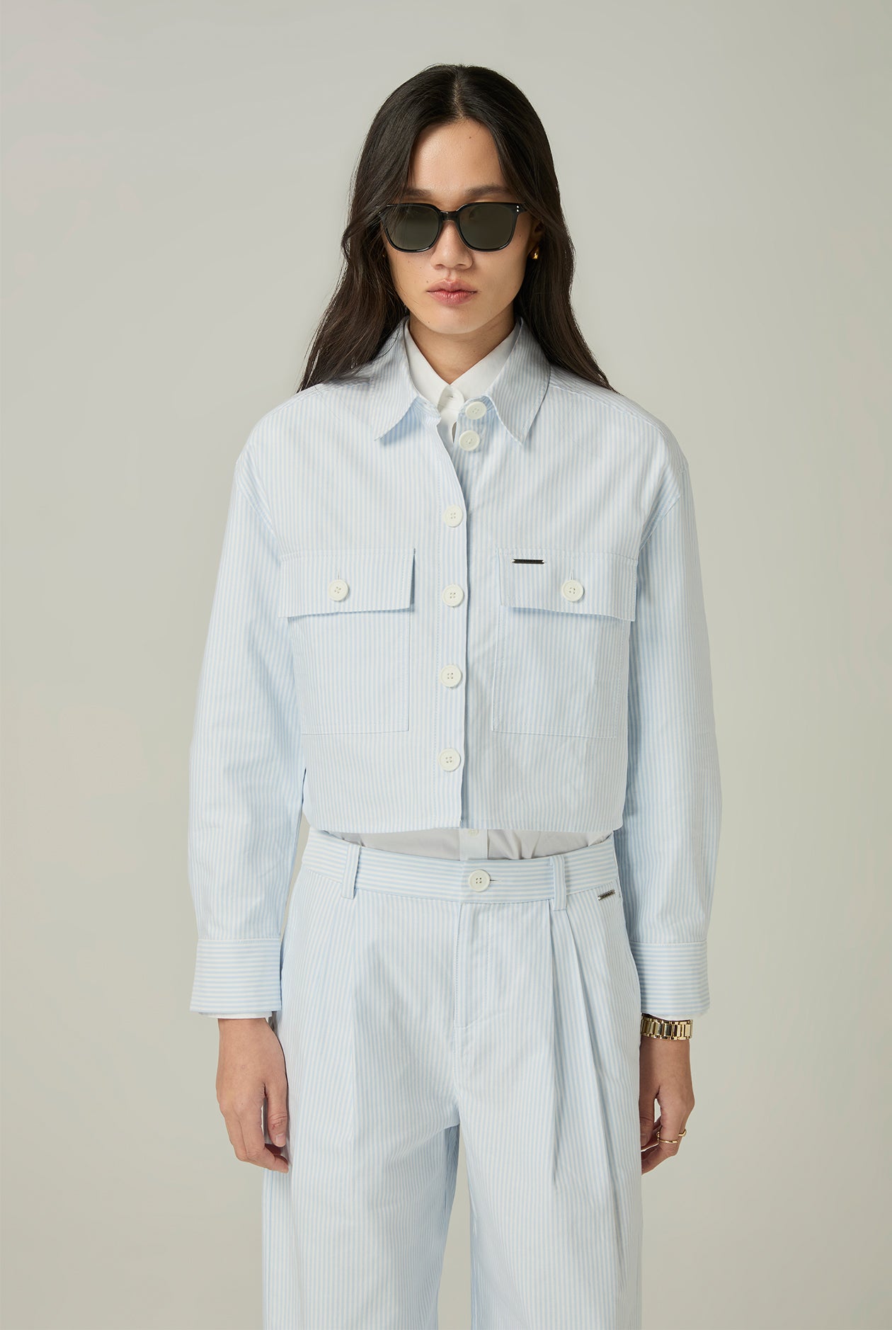 LONG SLEEVE STRIPED CROPPED SHIRT