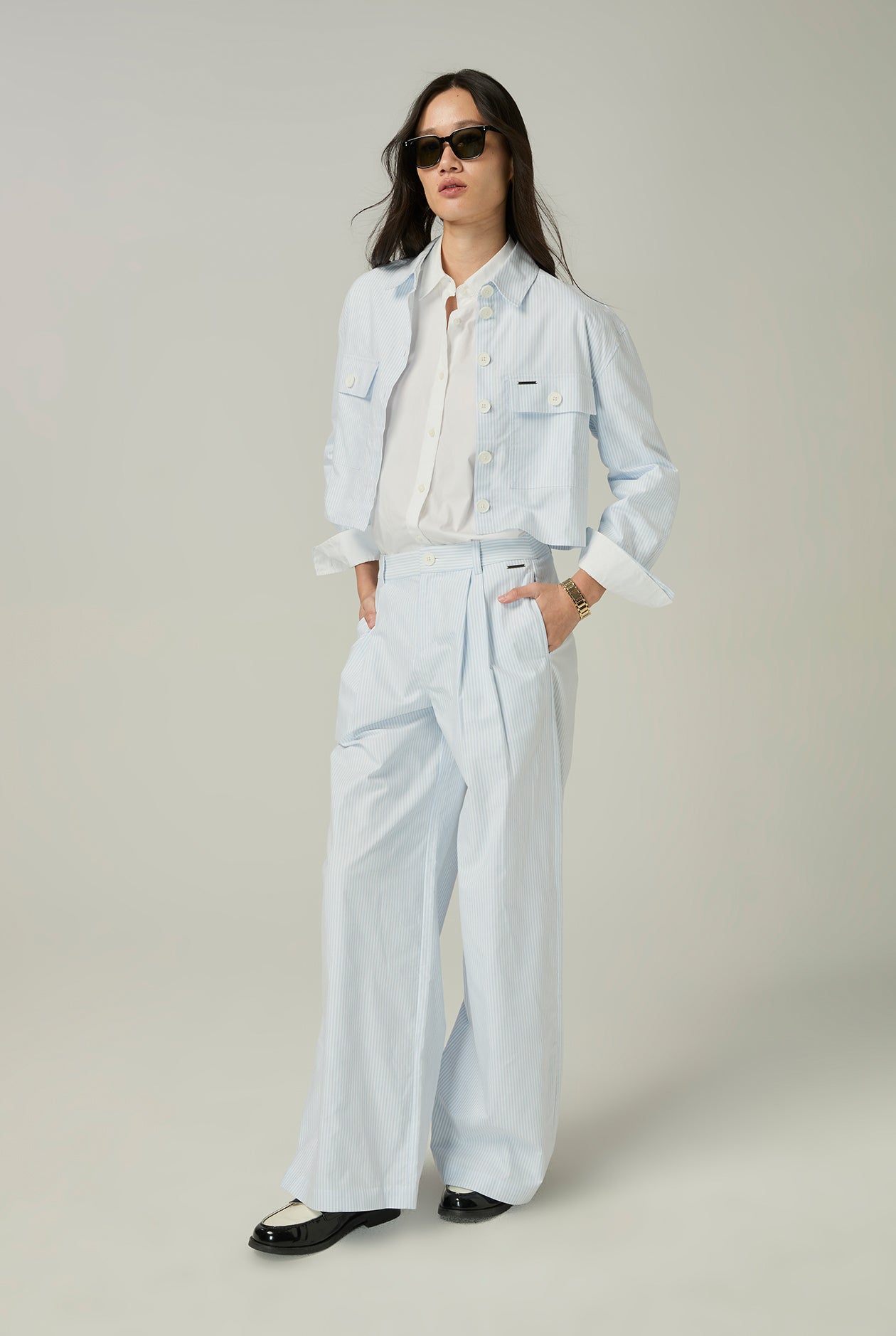 STRIPED WIDE LEG PANTS