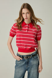 STRIPED CROPPED KNIT POLO