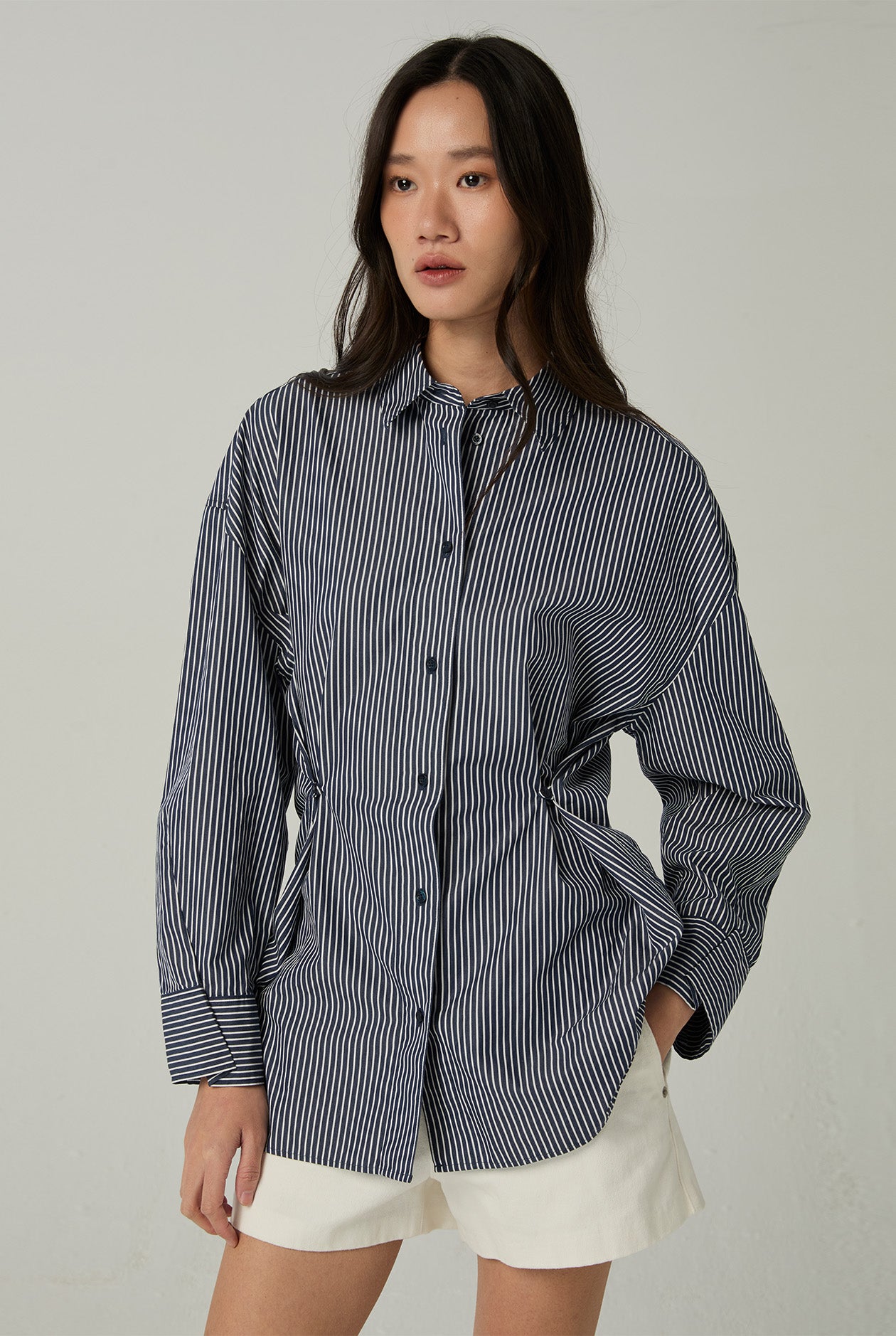 STRIPES POPLIN SHIRT WITH SIDE DETAIL