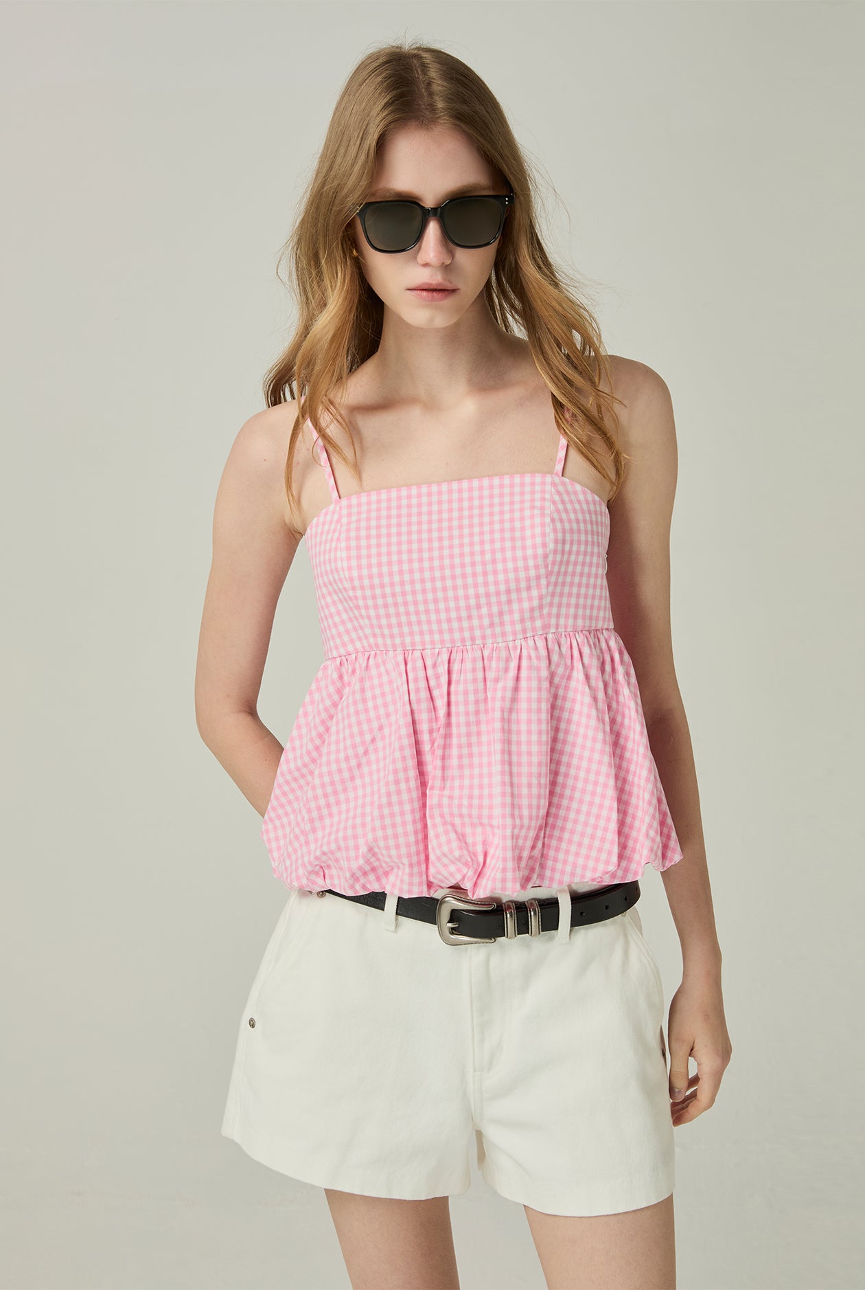 GINGHAM BUBBLE CAMISOLE TOP