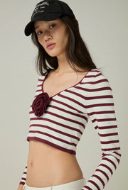 STRIPED ROSETTE CROP TOP