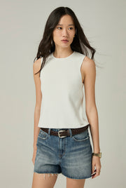 RIBBED KNIT LACE UP BACK TOP