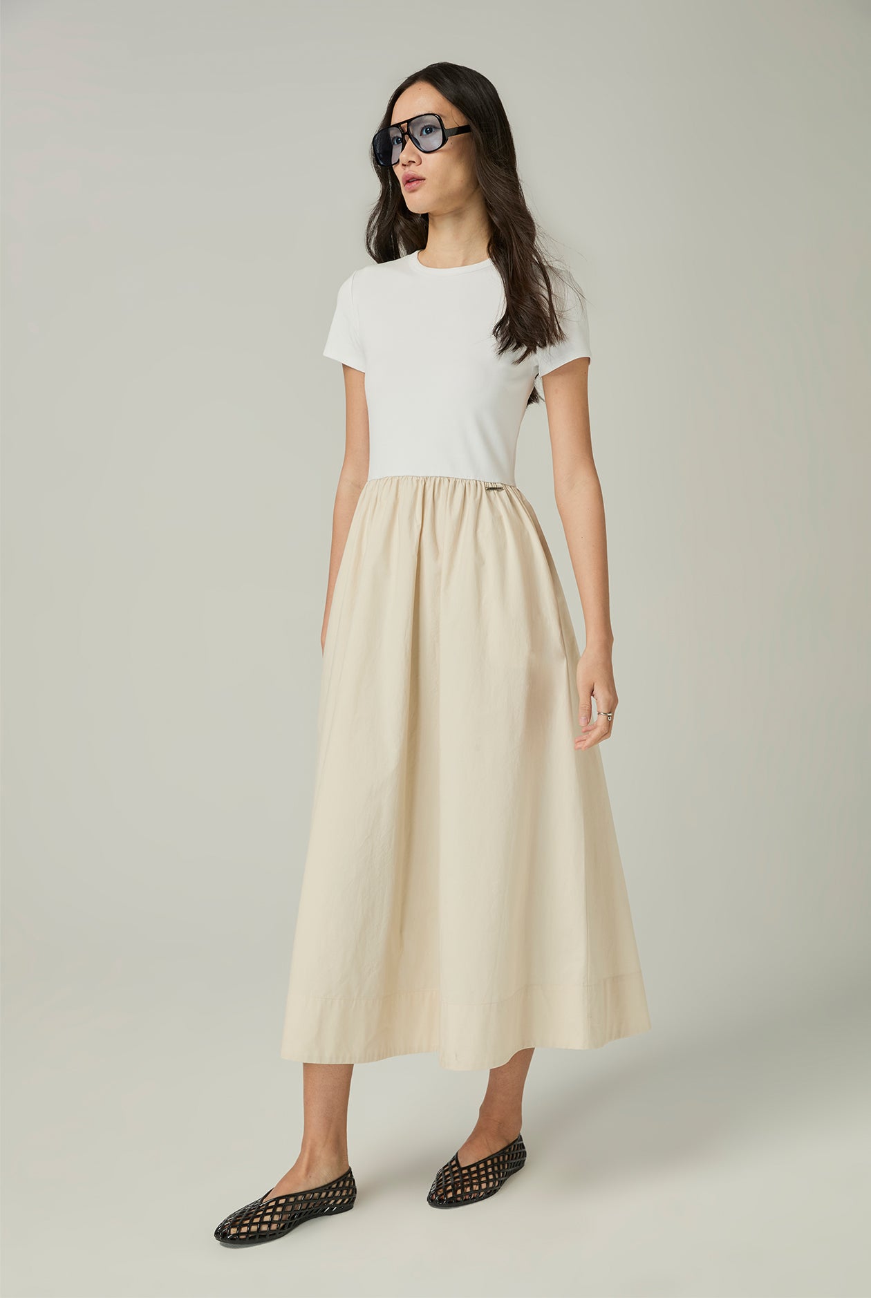 MIXED FABRIC MIDI DRESS - CC Double O Official Store