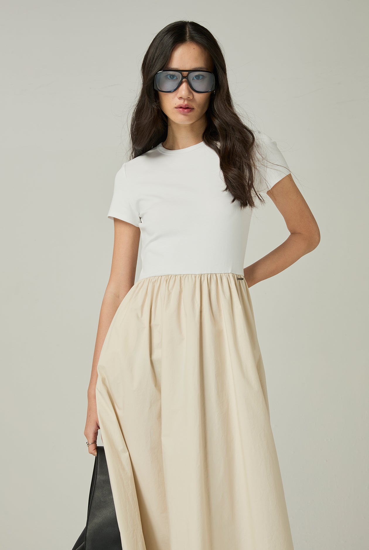 MIXED FABRIC MIDI DRESS - CC Double O Official Store