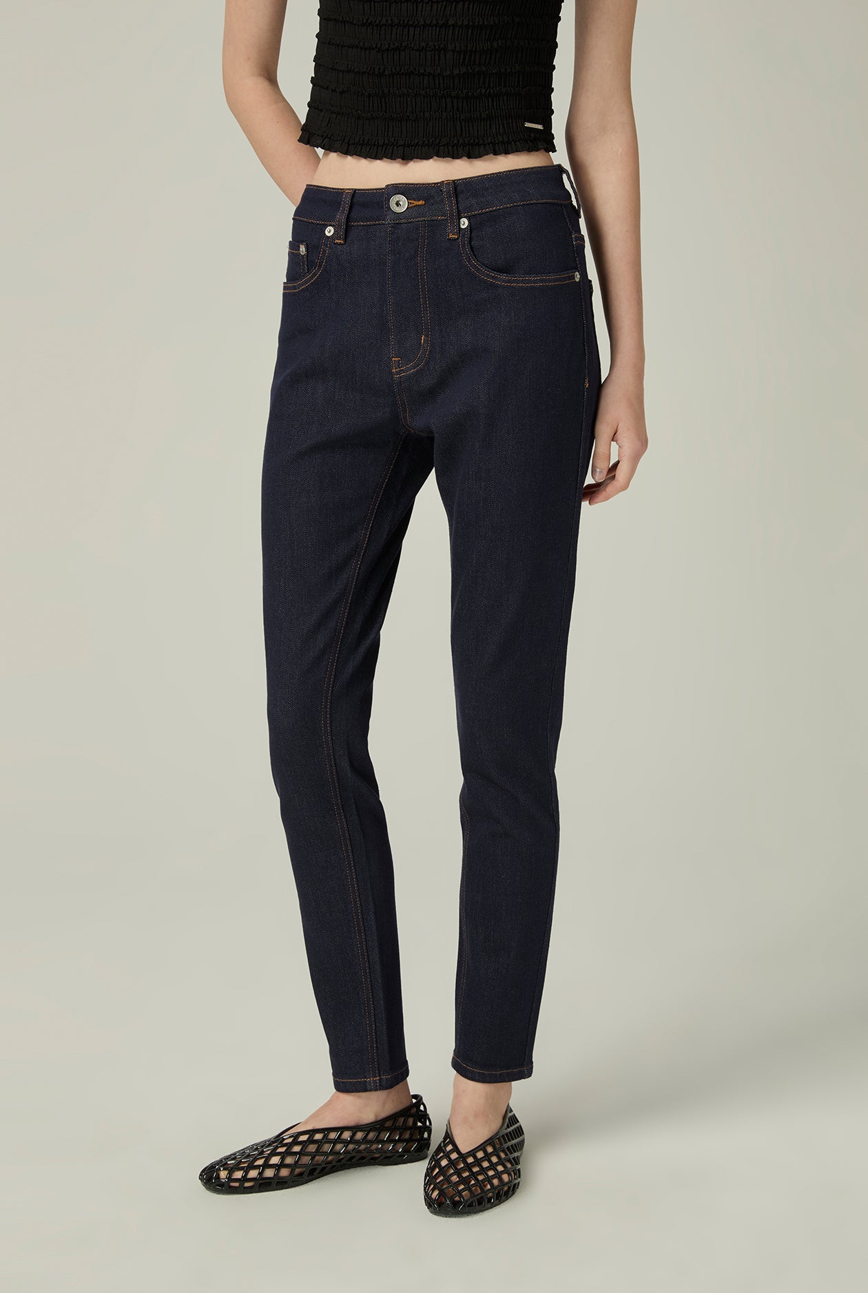 MID-RISE RAW NAVY SKINNY JEANS - CC Double O Official Store