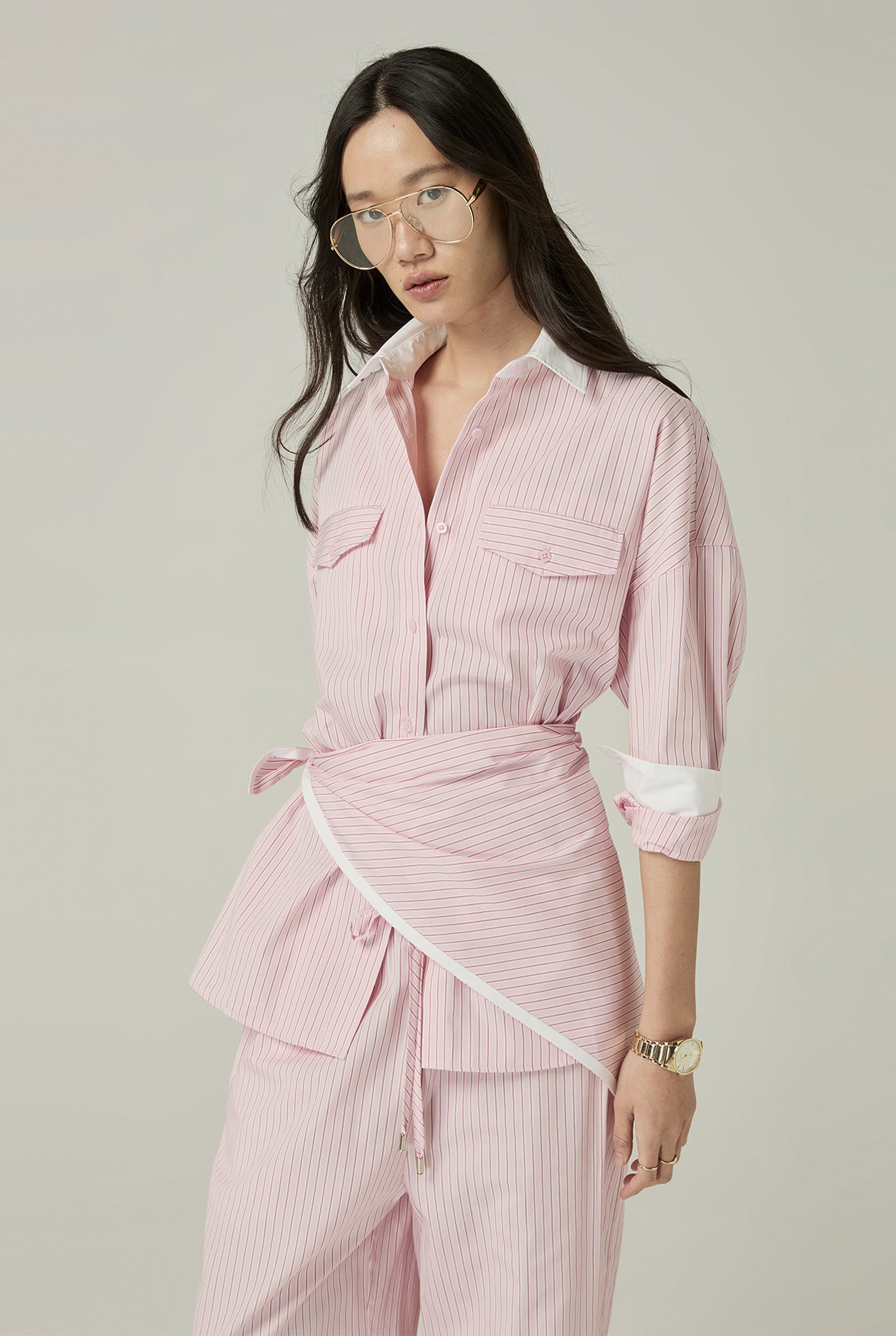 STRIPED SHIRT WITH WHITE CUFF & COLLAR - CC Double O Official Store