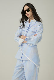 BLUE STRIPED SHIRT WITH WHITE CUFF & COLLAR - CC Double O Official Store