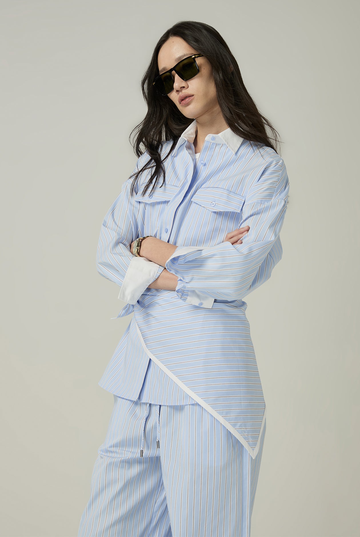 BLUE STRIPED SHIRT WITH WHITE CUFF & COLLAR - CC Double O Official Store