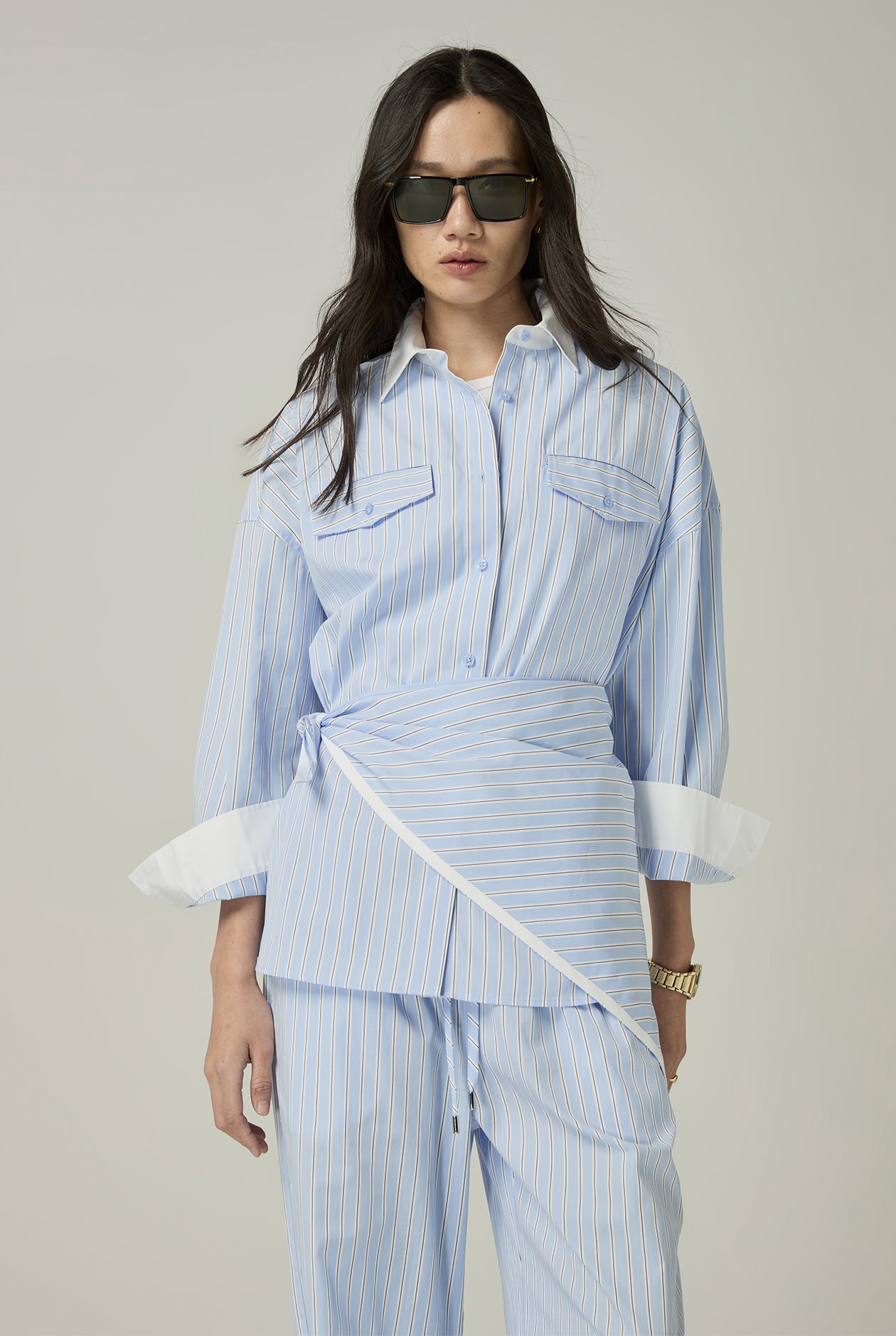 BLUE STRIPED SHIRT WITH WHITE CUFF & COLLAR - CC Double O Official Store