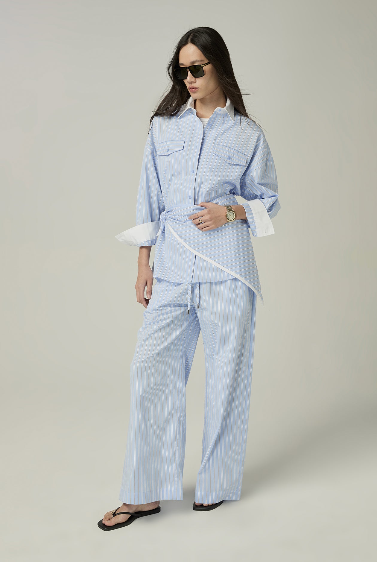 BLUE STRIPED SHIRT WITH WHITE CUFF & COLLAR - CC Double O Official Store