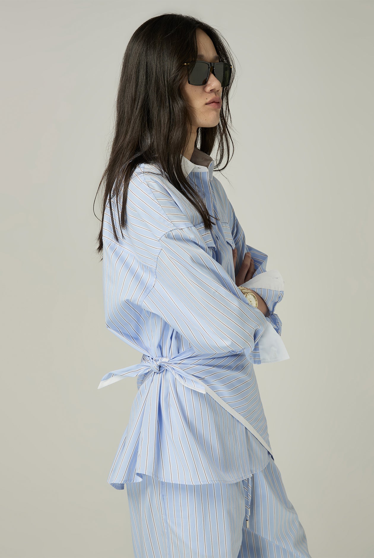 BLUE STRIPED SHIRT WITH WHITE CUFF & COLLAR - CC Double O Official Store