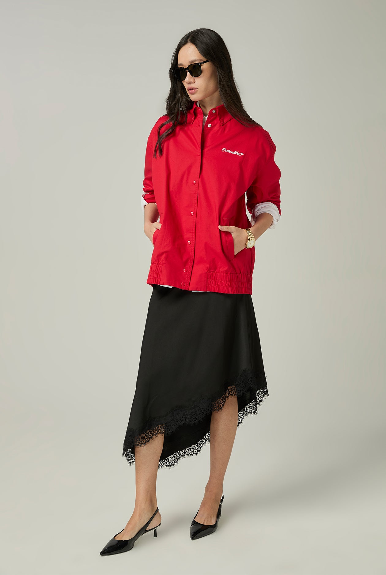 SATIN EFFECT LACE MIDI SKIRT - CC Double O Official Store