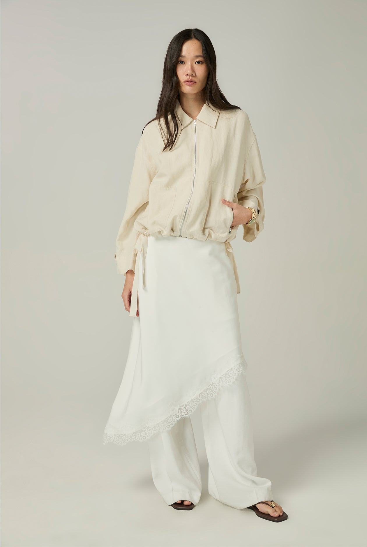 SATIN EFFECT LACE MIDI SKIRT - CC Double O Official Store