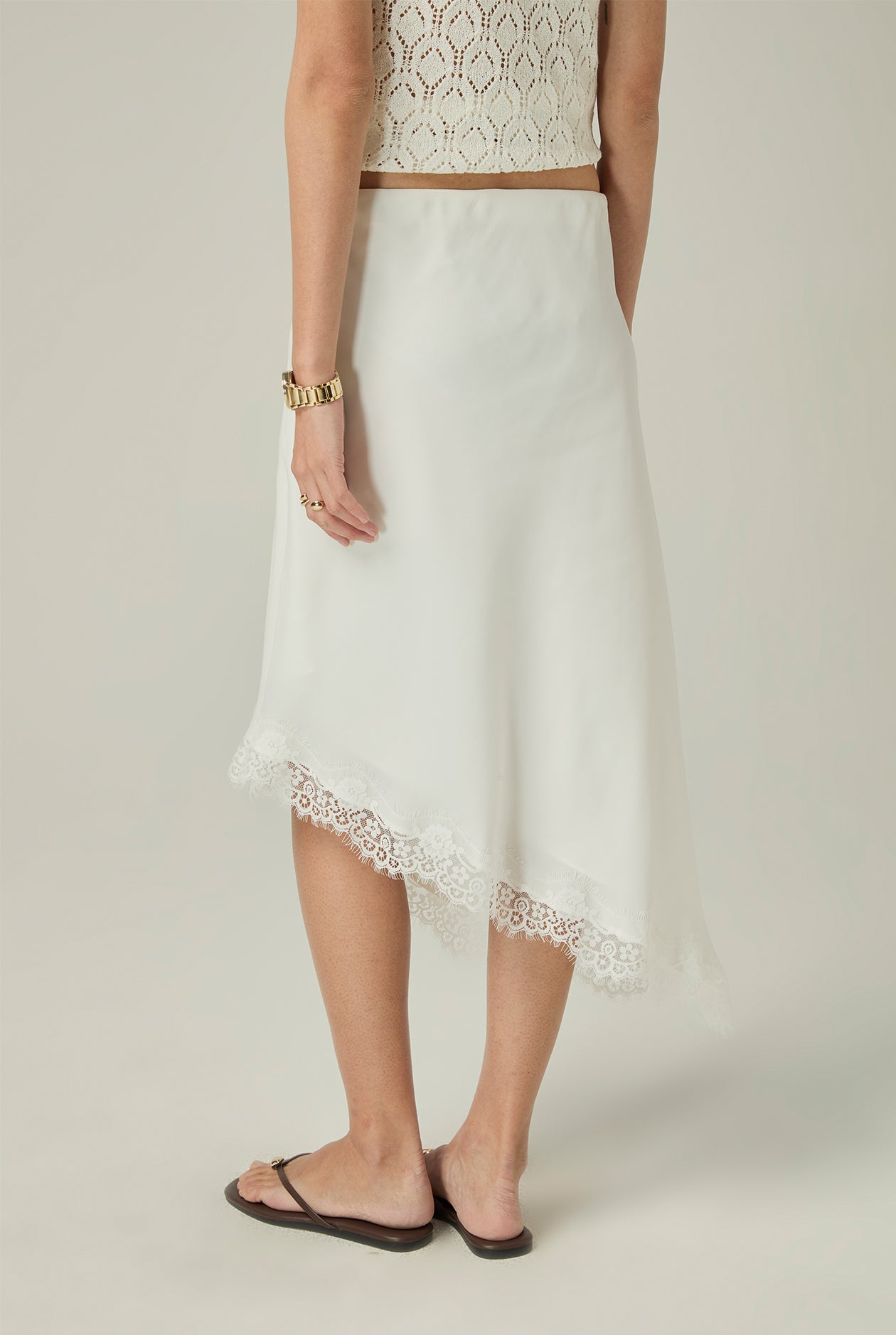 SATIN EFFECT LACE MIDI SKIRT - CC Double O Official Store