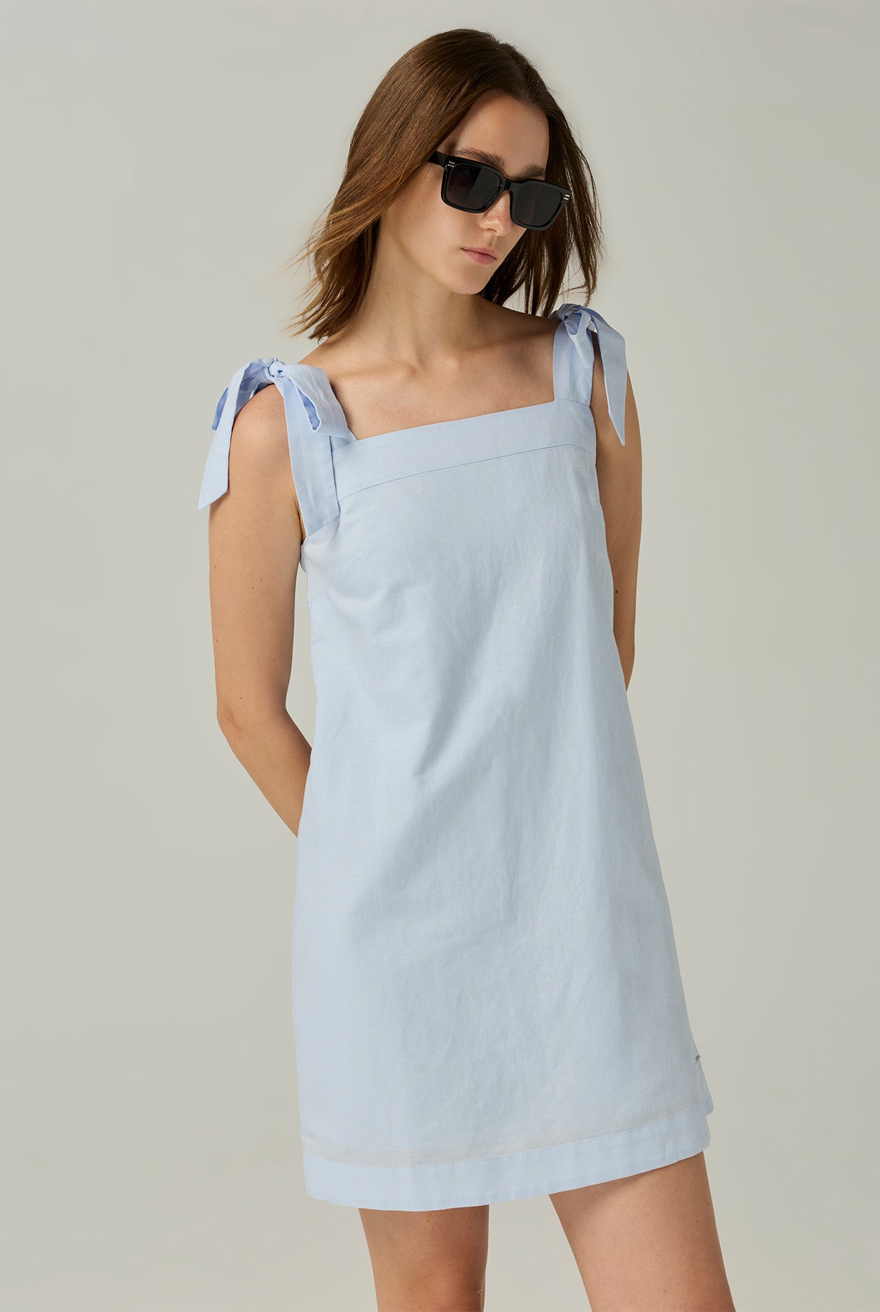 SQUARE NECK TIE STRAP DRESS